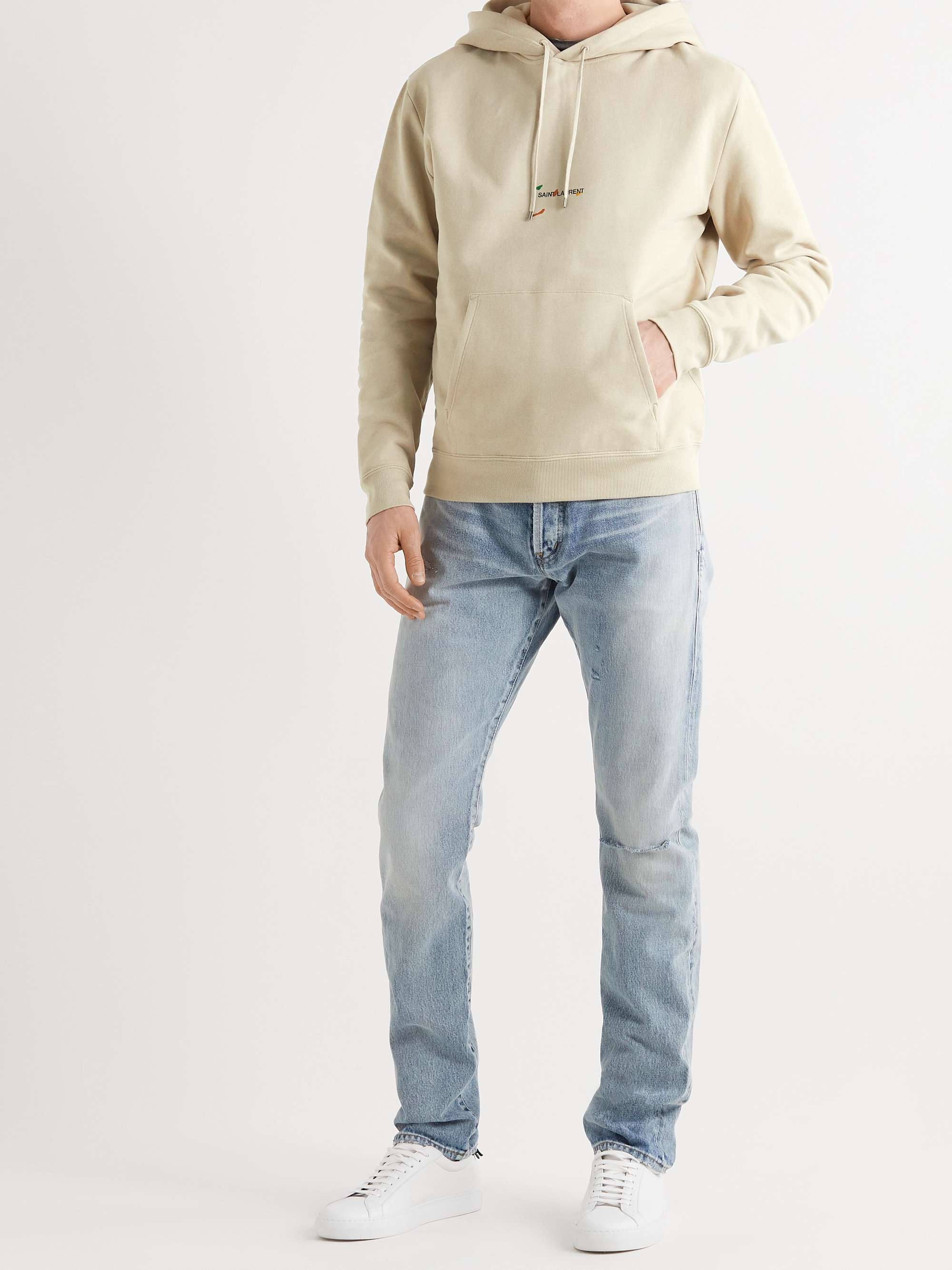 SAINT LAURENT Logo-Print Cotton-Jersey Hoodie