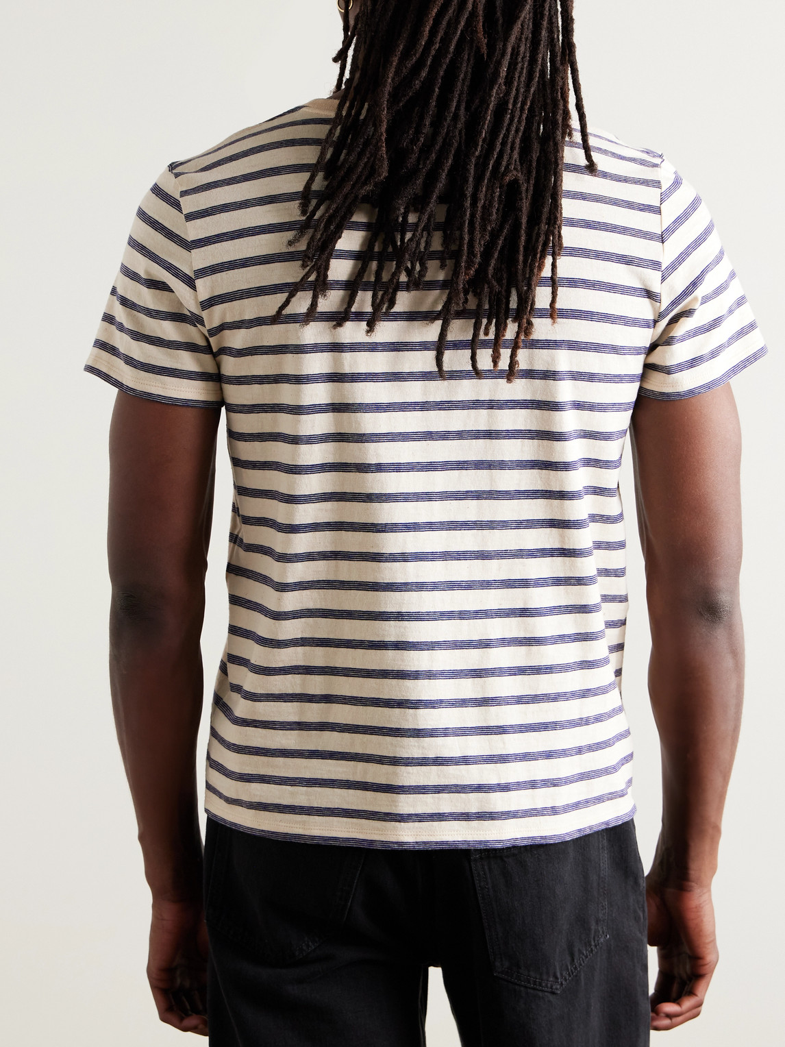 SAINT LAURENT SLIM-FIT LOGO-EMBROIDERED STRIPED COTTON-JERSEY T-SHIRT