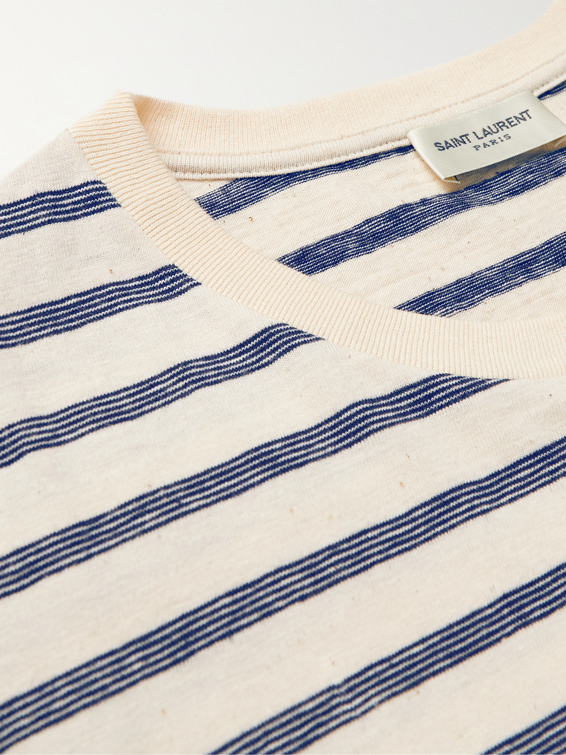 SAINT LAURENT SLIM-FIT LOGO-EMBROIDERED STRIPED COTTON-JERSEY T-SHIRT