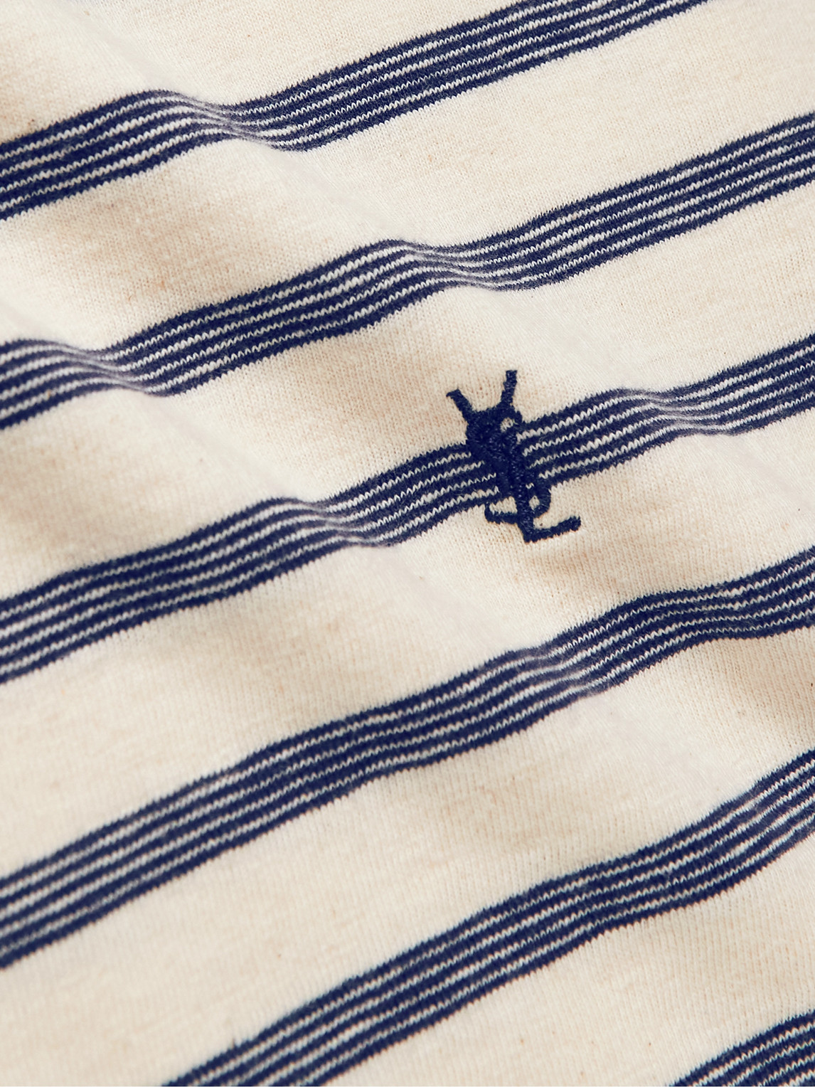 Shop Saint Laurent Slim-fit Logo-embroidered Striped Cotton-jersey T-shirt In Neutrals