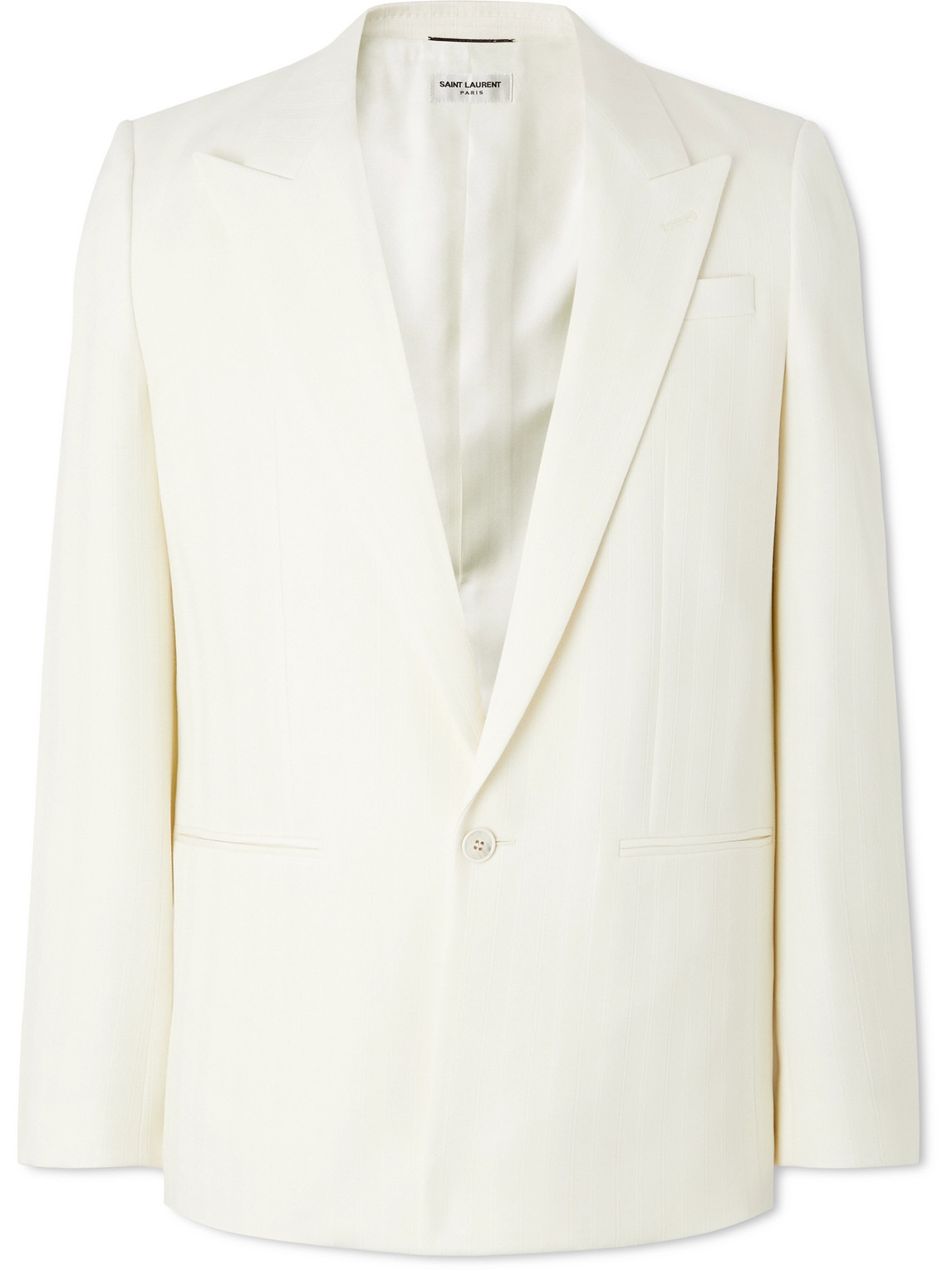 Saint Laurent Slim-fit Satin-trimmed Wool-jacquard Blazer In White