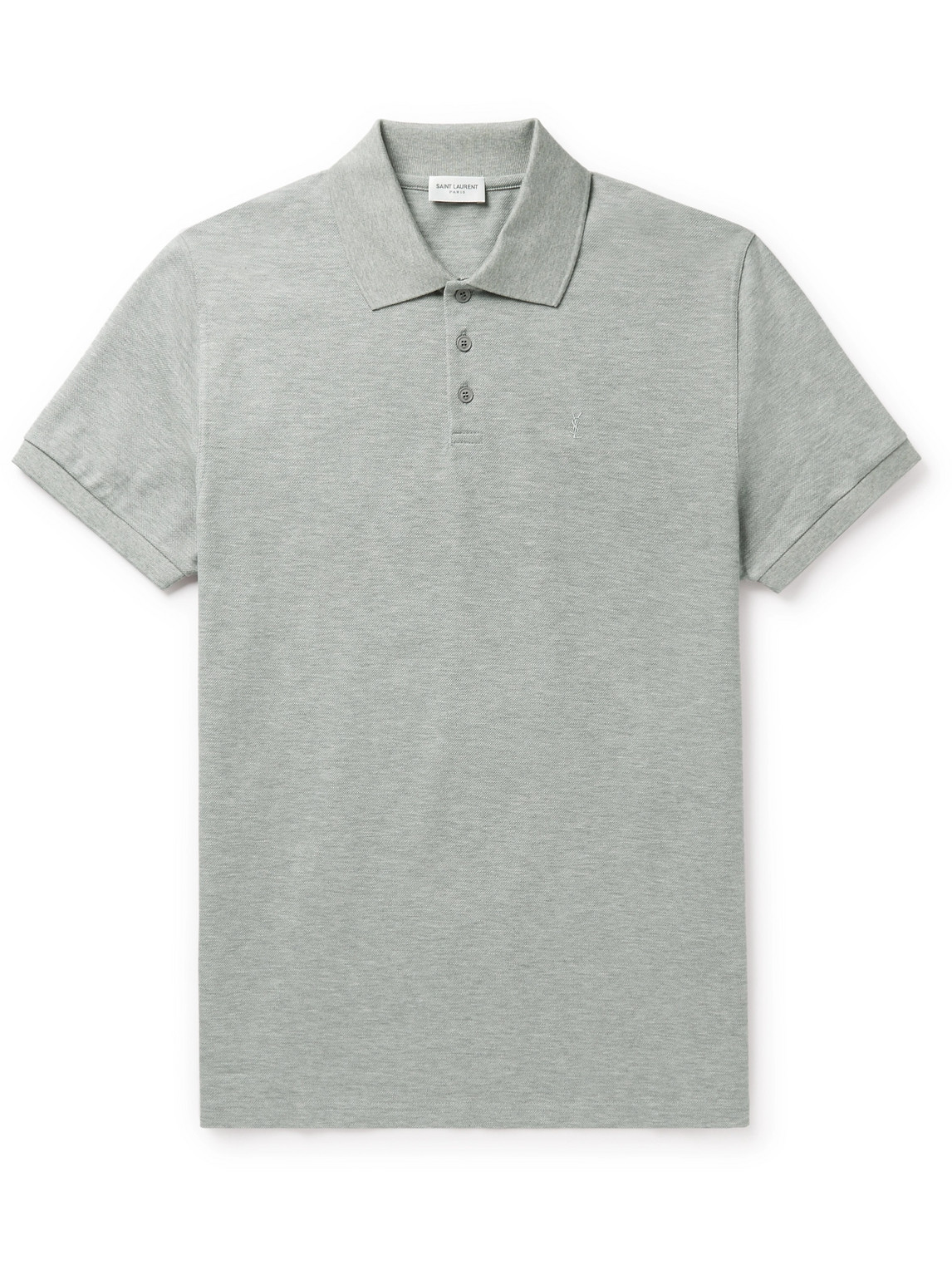 Saint Laurent Logo-embroidered Cotton-piqué Polo Shirt In Gray