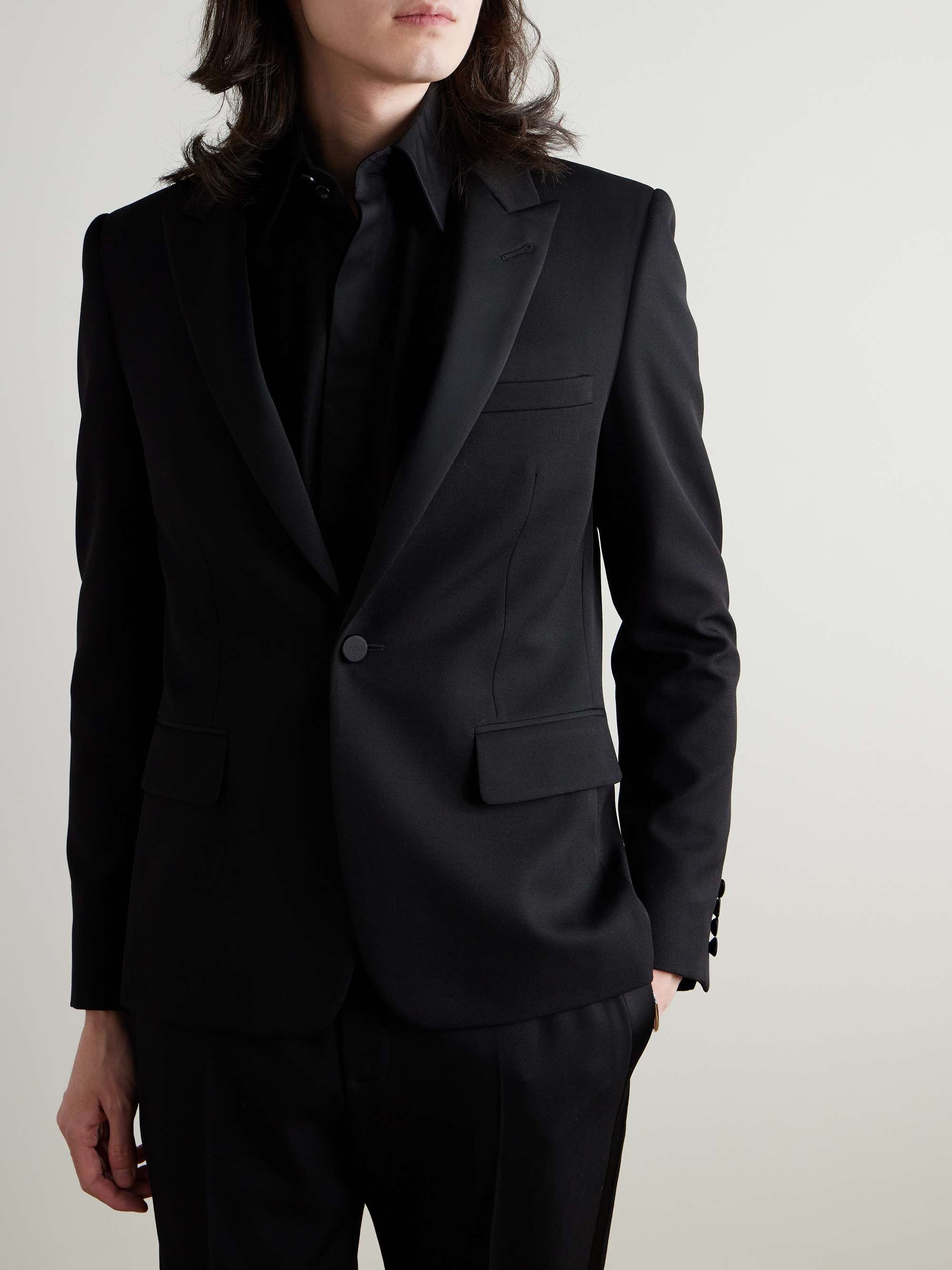 SAINT LAURENT Slim-Fit Satin-Trimmed Wool Blazer