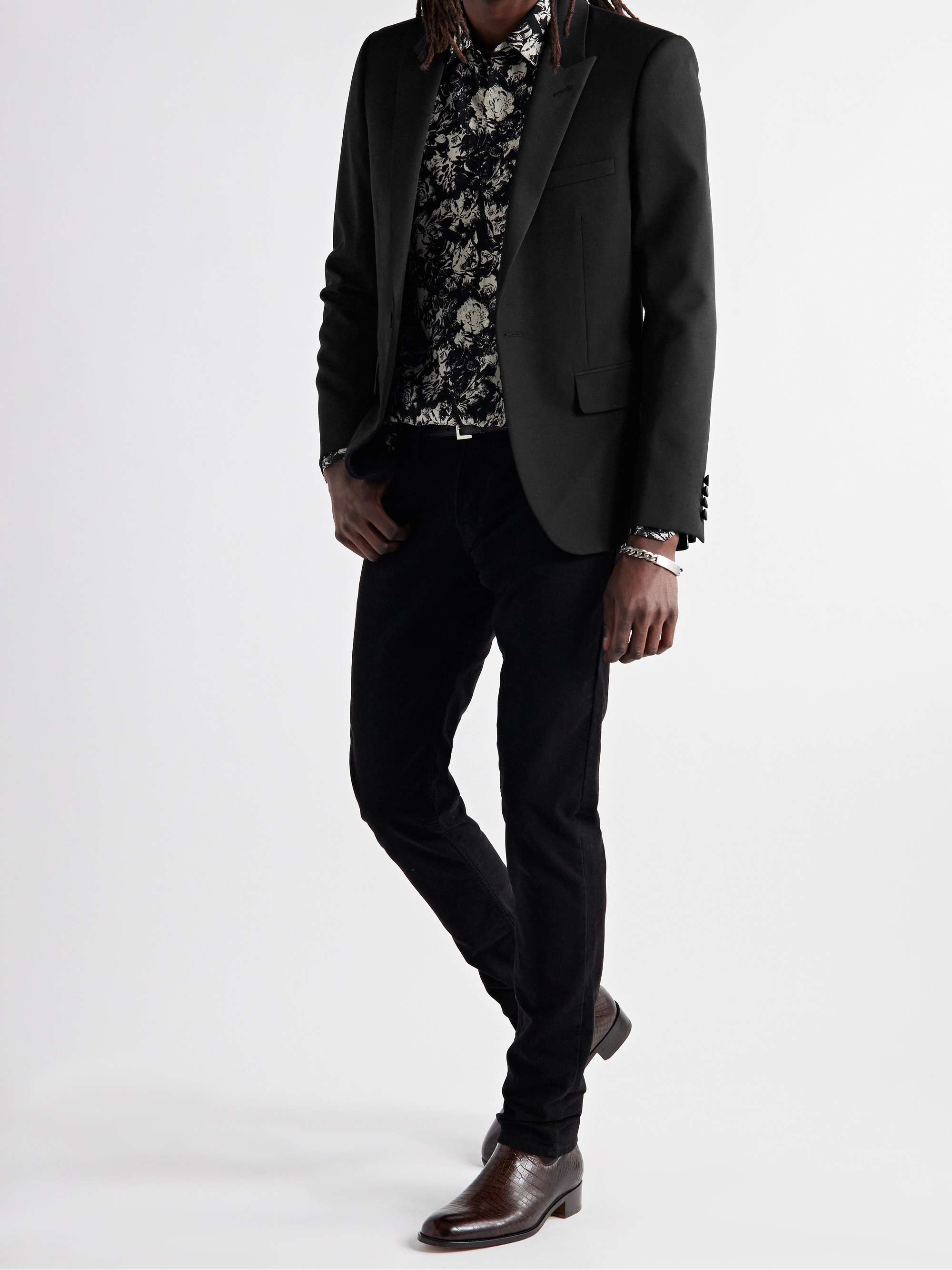 SAINT LAURENT Slim-Fit Satin-Trimmed Wool Blazer