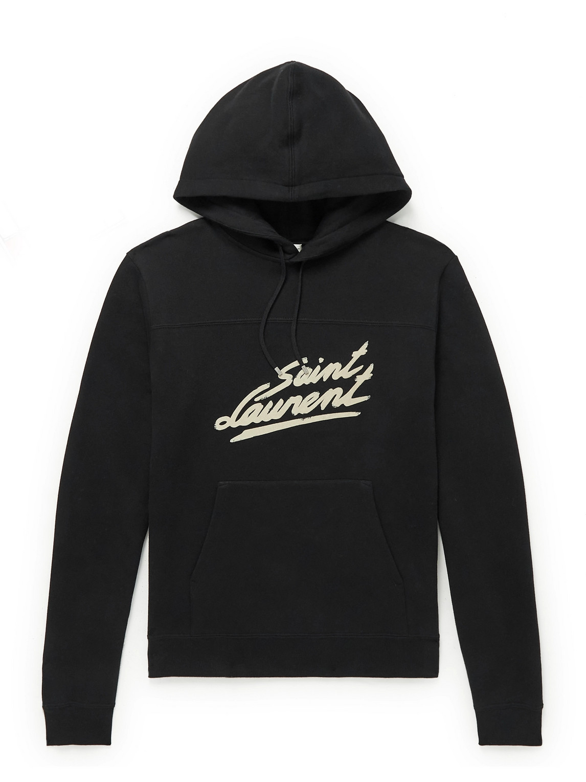 Shop Saint Laurent Logo-flocked Cotton-jersey Hoodie In Black