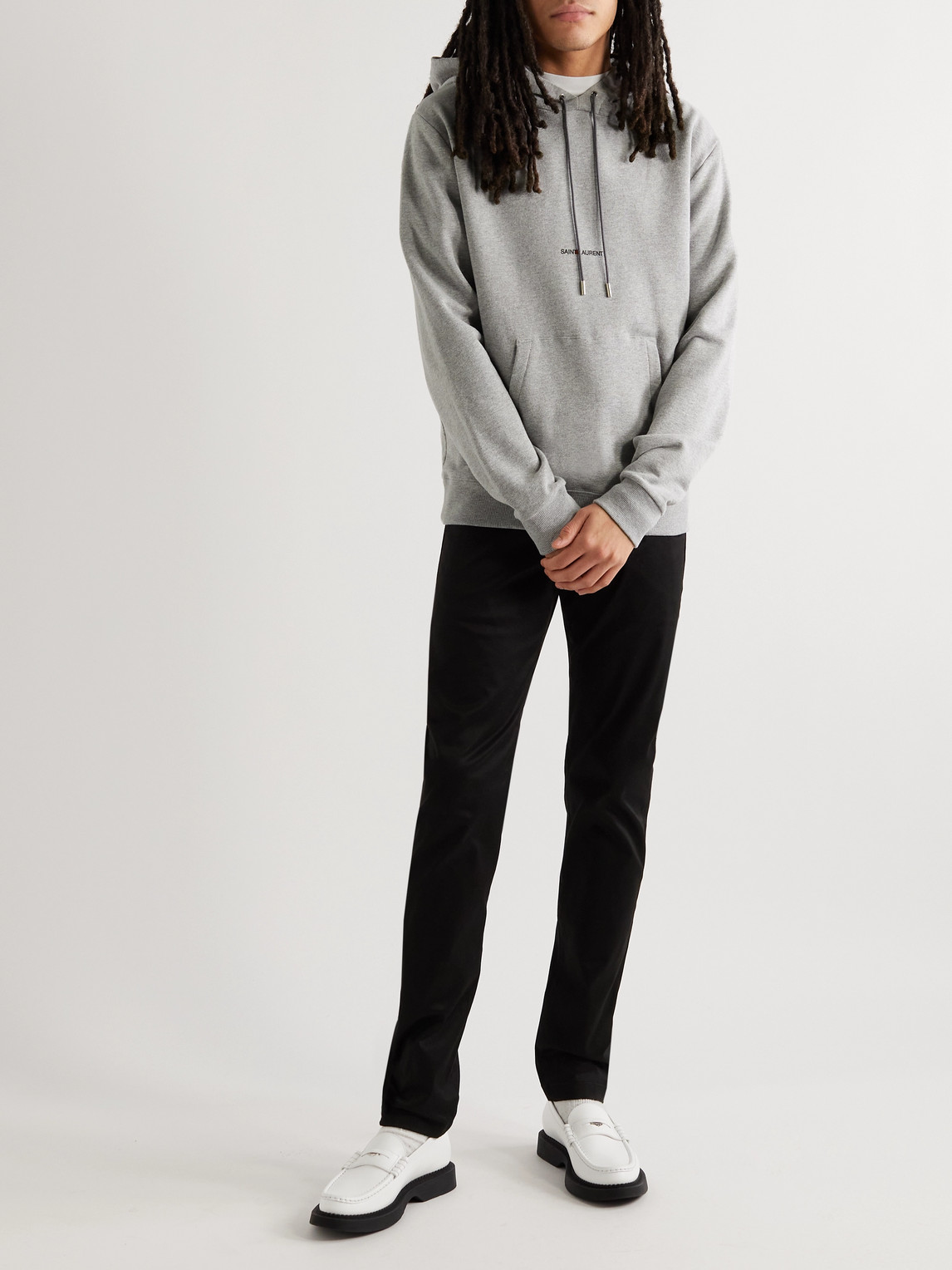 Shop Saint Laurent Logo-print Cotton-blend Jersey Hoodie In Gray