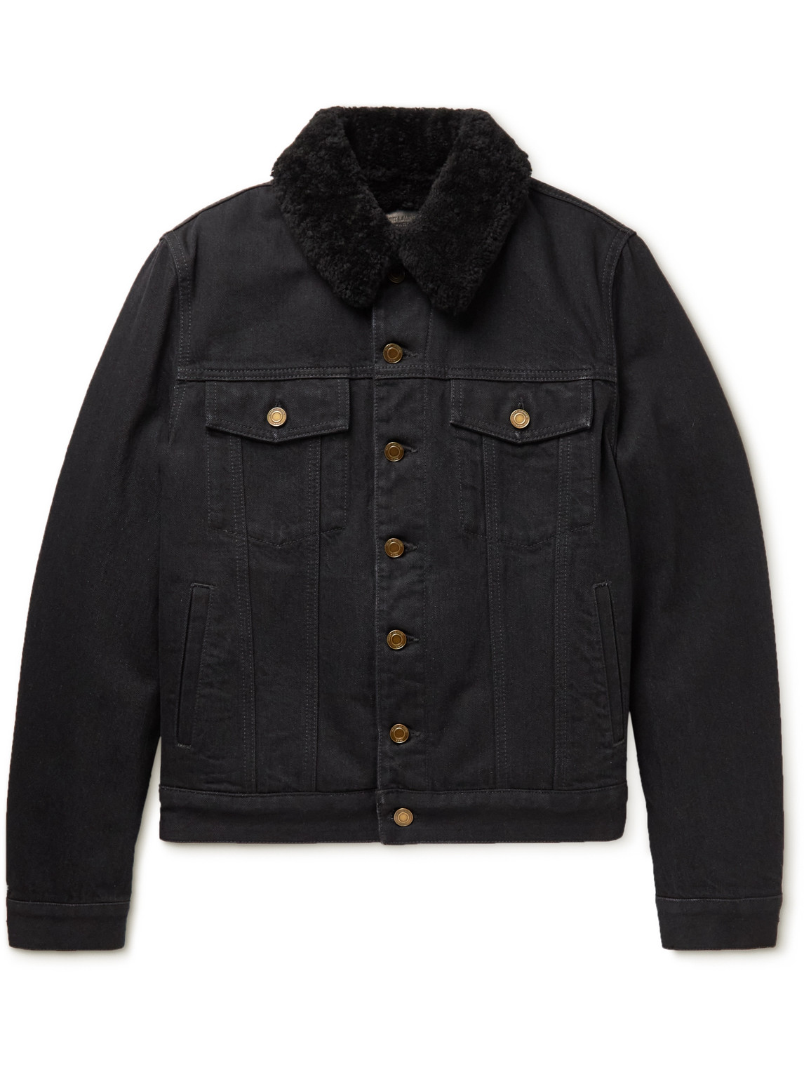 Saint Laurent Slim-fit Shearling-lined Denim Jacket In Black