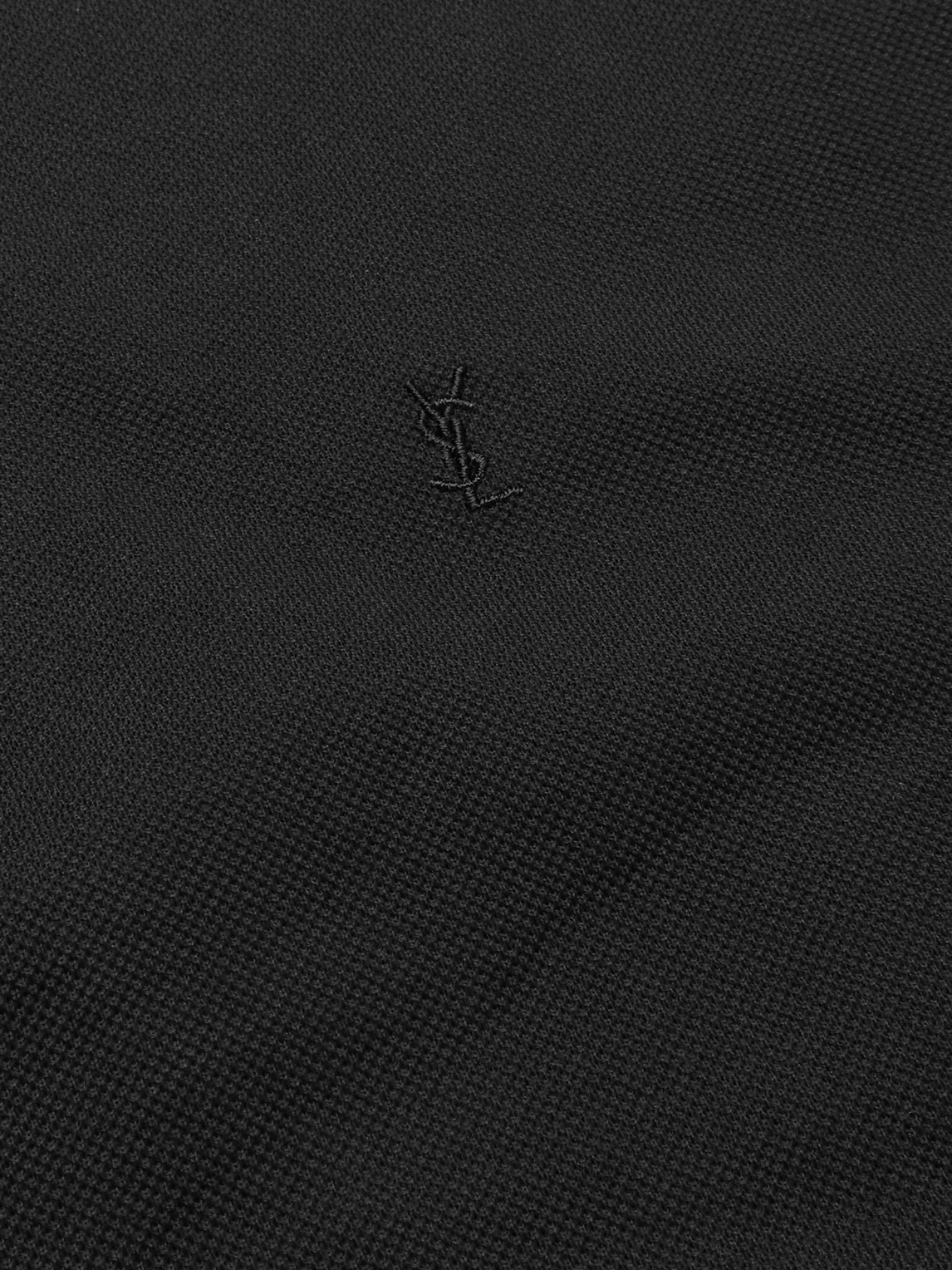 Shop Saint Laurent Logo-embroidered Cotton-piqué Polo Shirt In Black