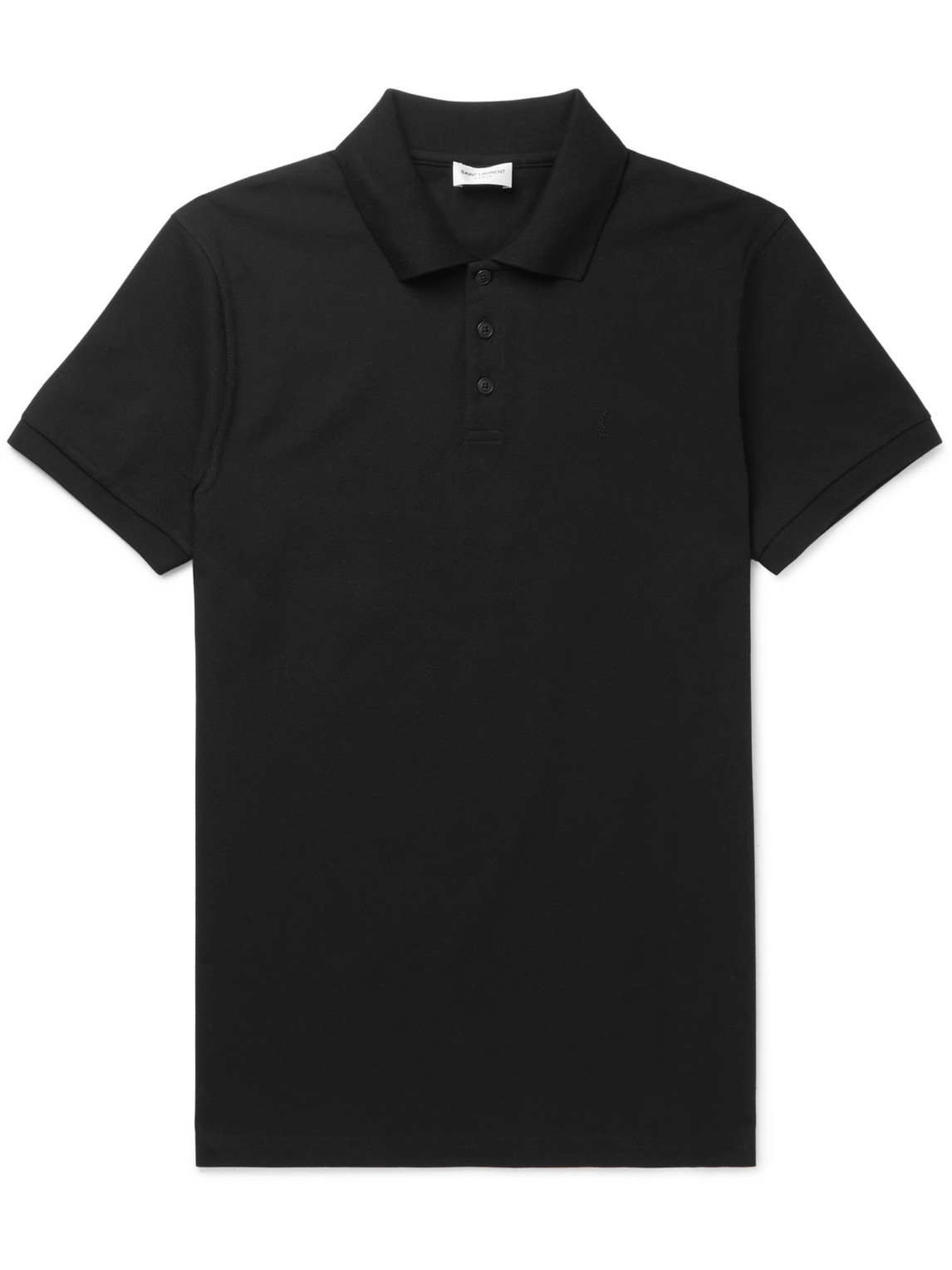 Shop Saint Laurent Logo-embroidered Cotton-piqué Polo Shirt In Black