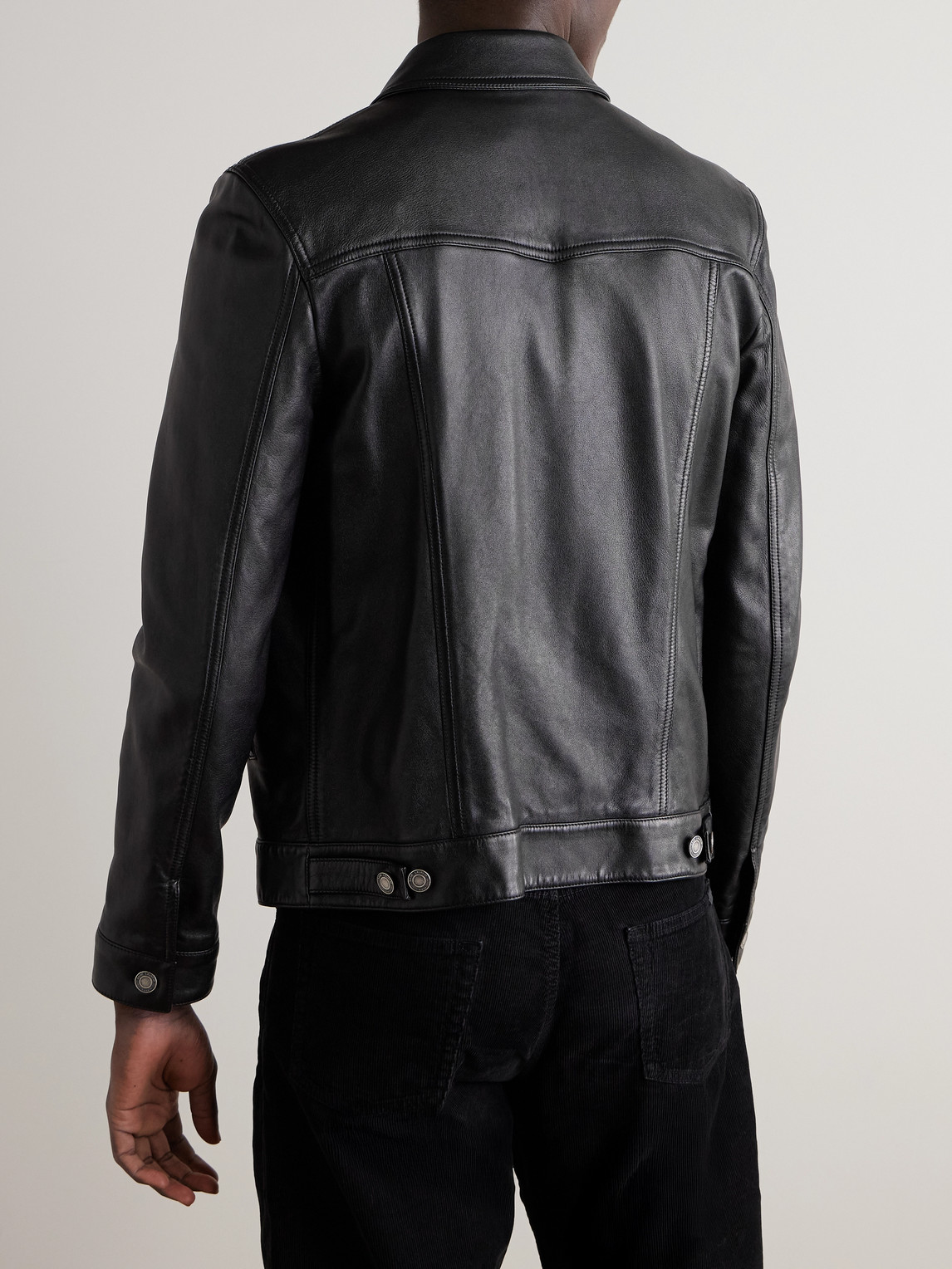 Shop Saint Laurent Slim-fit Leather Trucker Jacket In Black