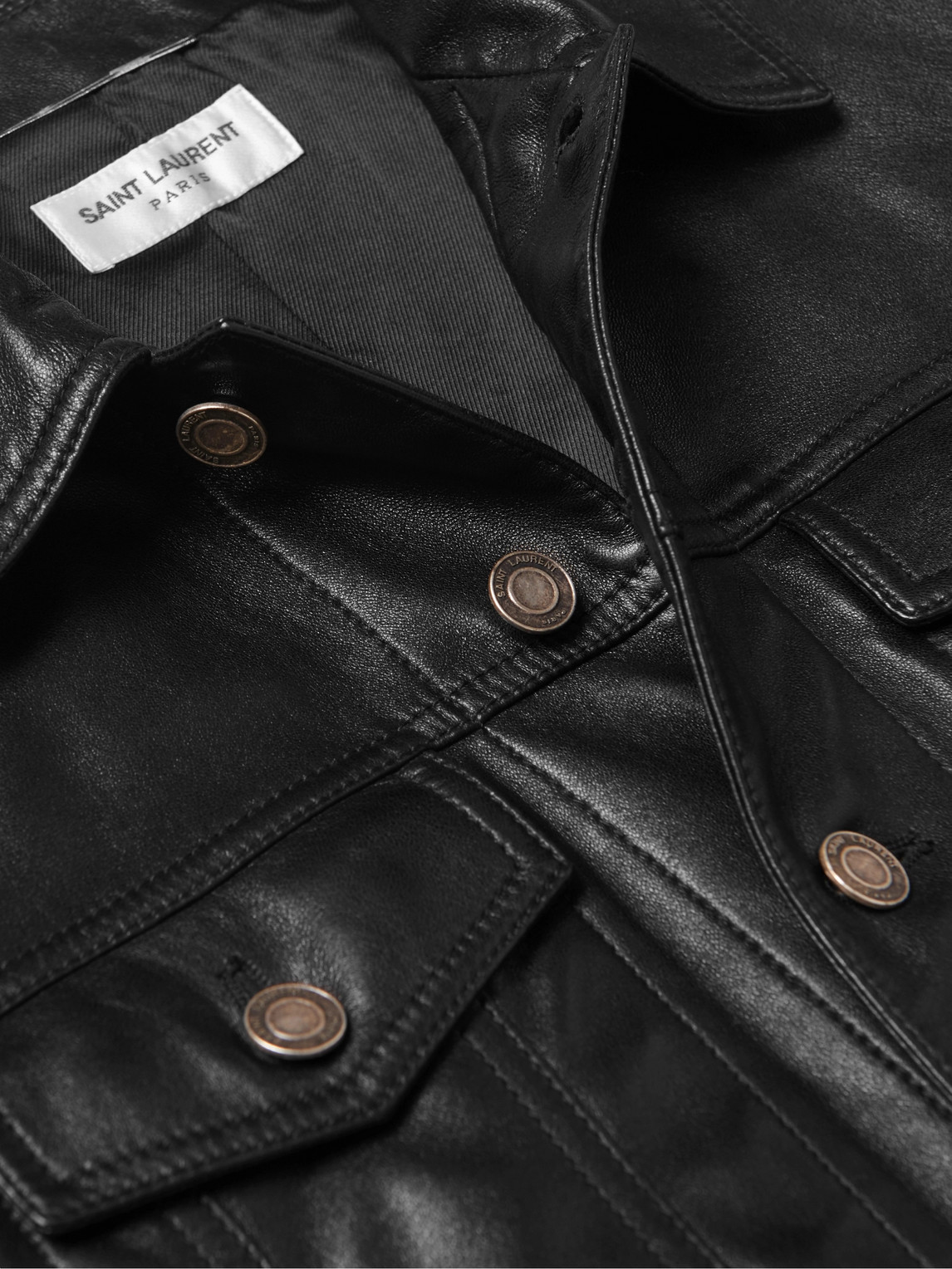 Shop Saint Laurent Slim-fit Leather Trucker Jacket In Black