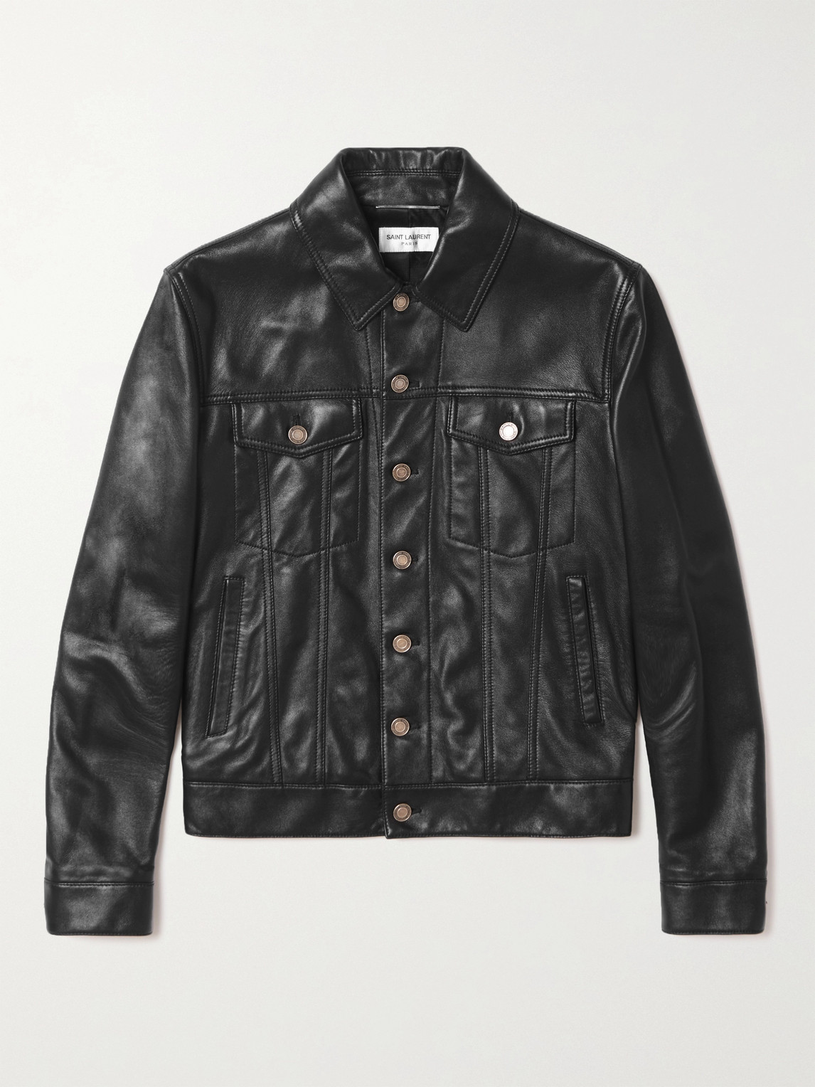 Saint Laurent Slim-fit Leather Trucker Jacket In Black