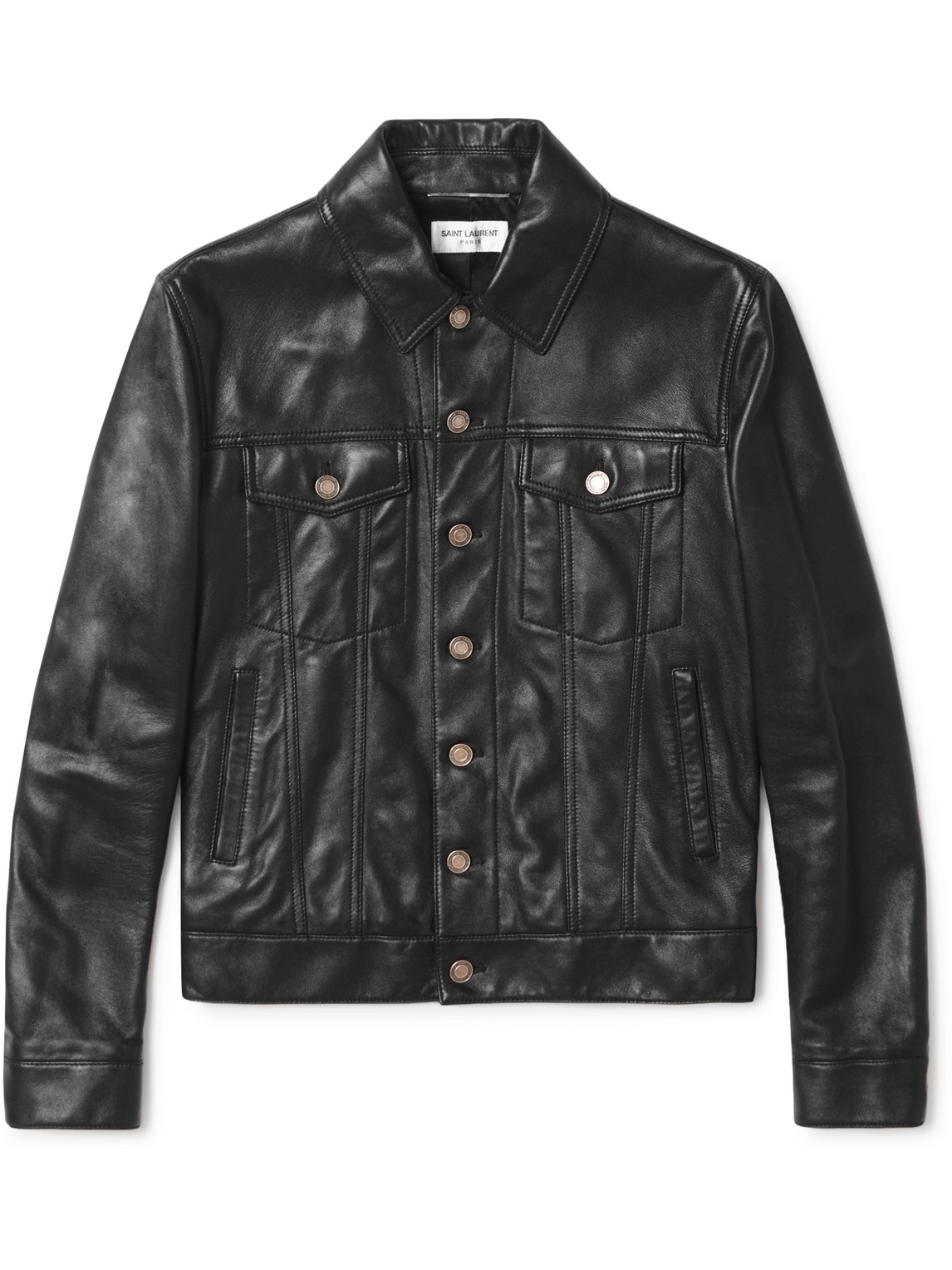 Saint Laurent Slim-fit Leather Trucker Jacket In Black