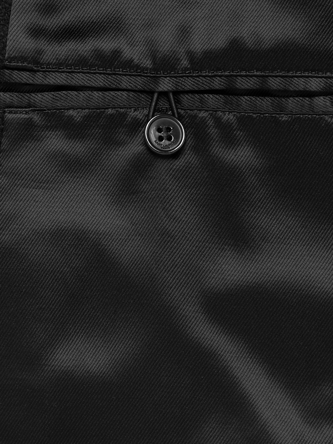 SAINT LAURENT TEDDY SLIM-FIT LEATHER-TRIMMED WOOL-BLEND BOMBER JACKET