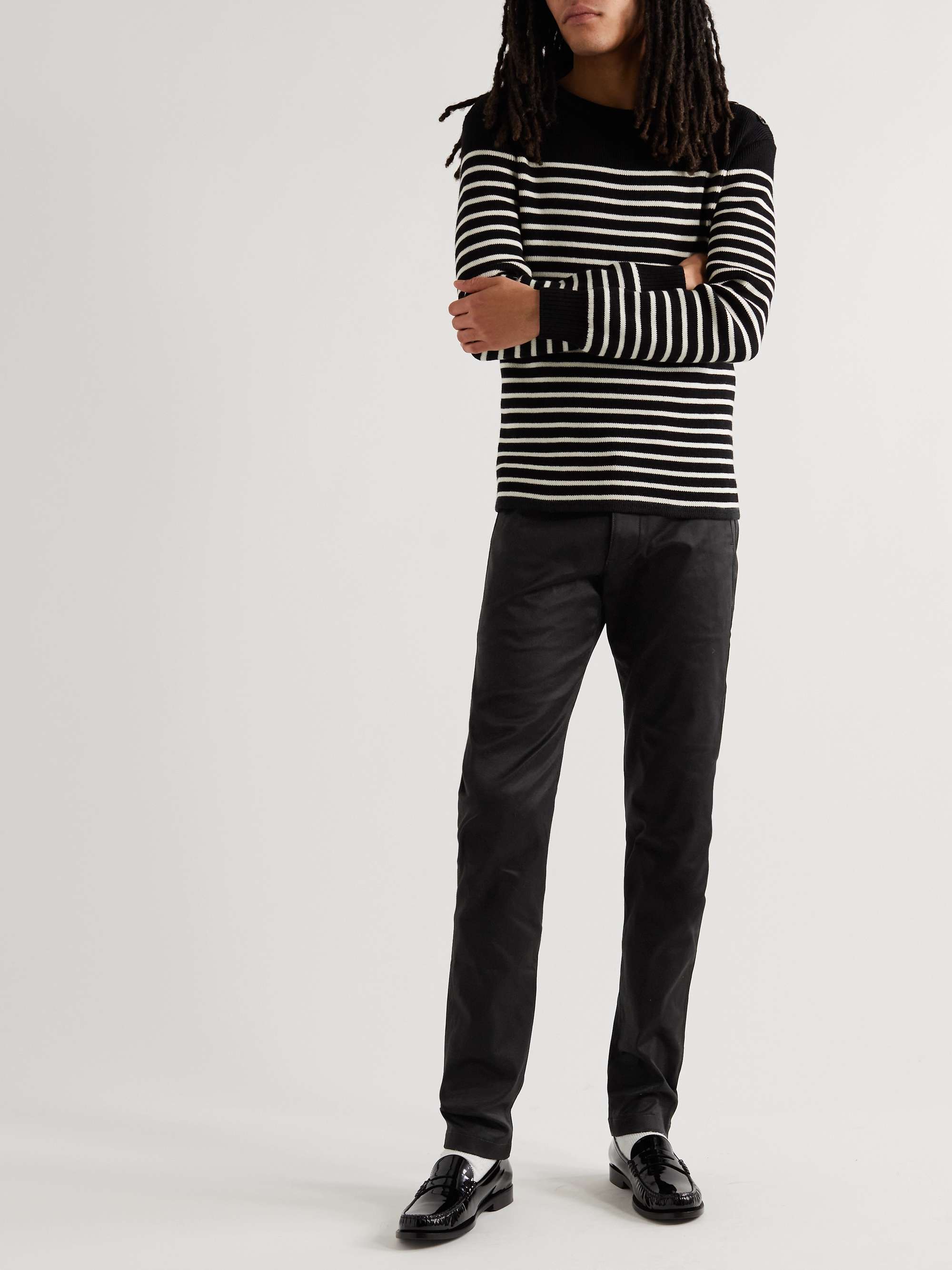 SAINT LAURENT Navy Slim-Fit Cotton-Blend Chinos