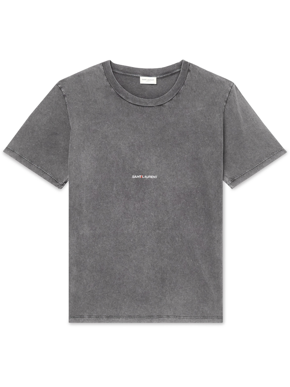 Saint Laurent Distressed Logo-print Cotton-jersey T-shirt In Grey
