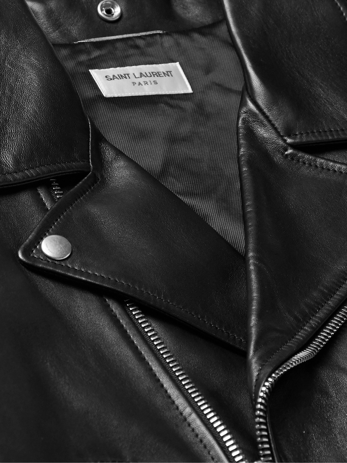 Shop Saint Laurent Slim-fit Leather Biker Jacket In Black