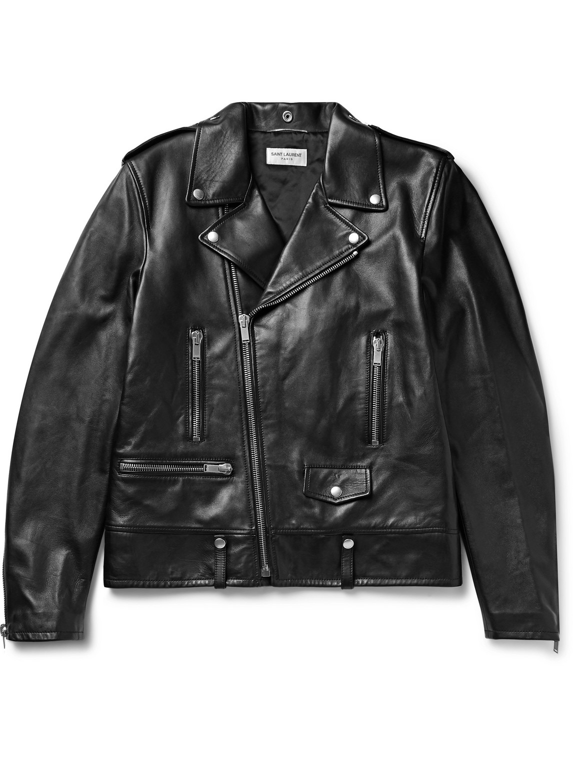 Saint Laurent Slim-fit Leather Biker Jacket In Black