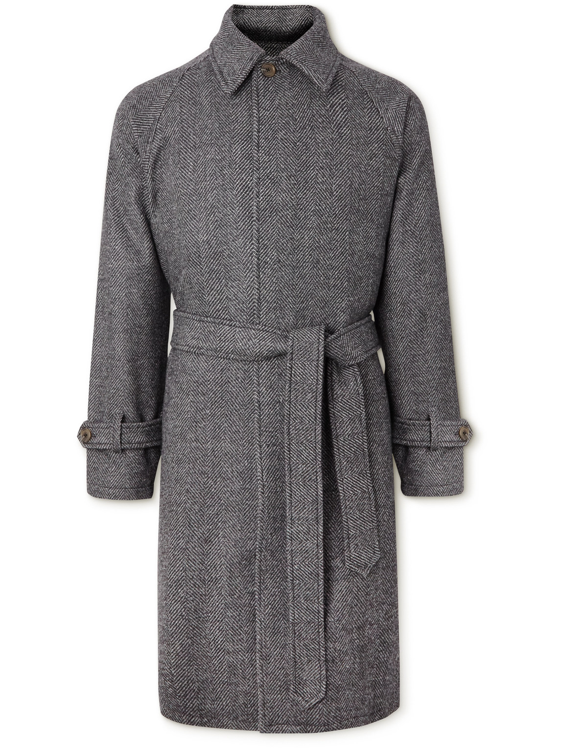 Stòffa Belted Herringbone Wool Coat In Gray