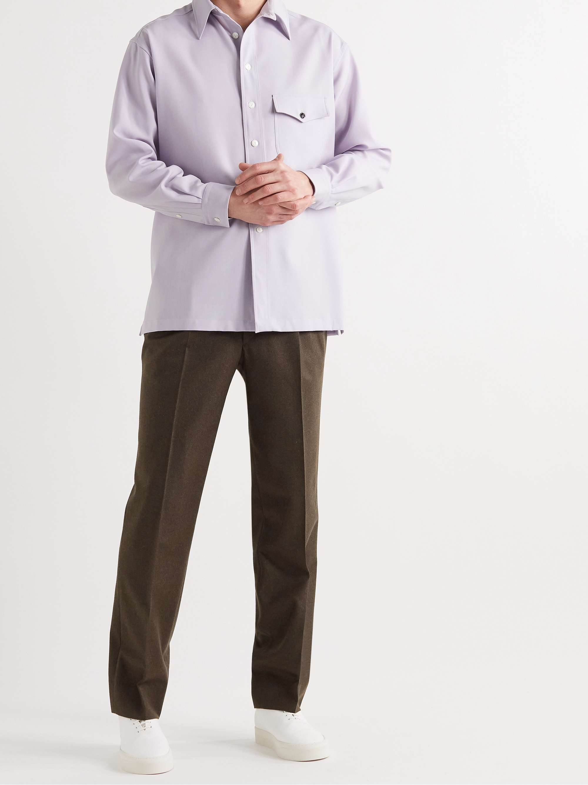 STÒFFA Straight-Leg Pleated Cotton-Flannel Trousers