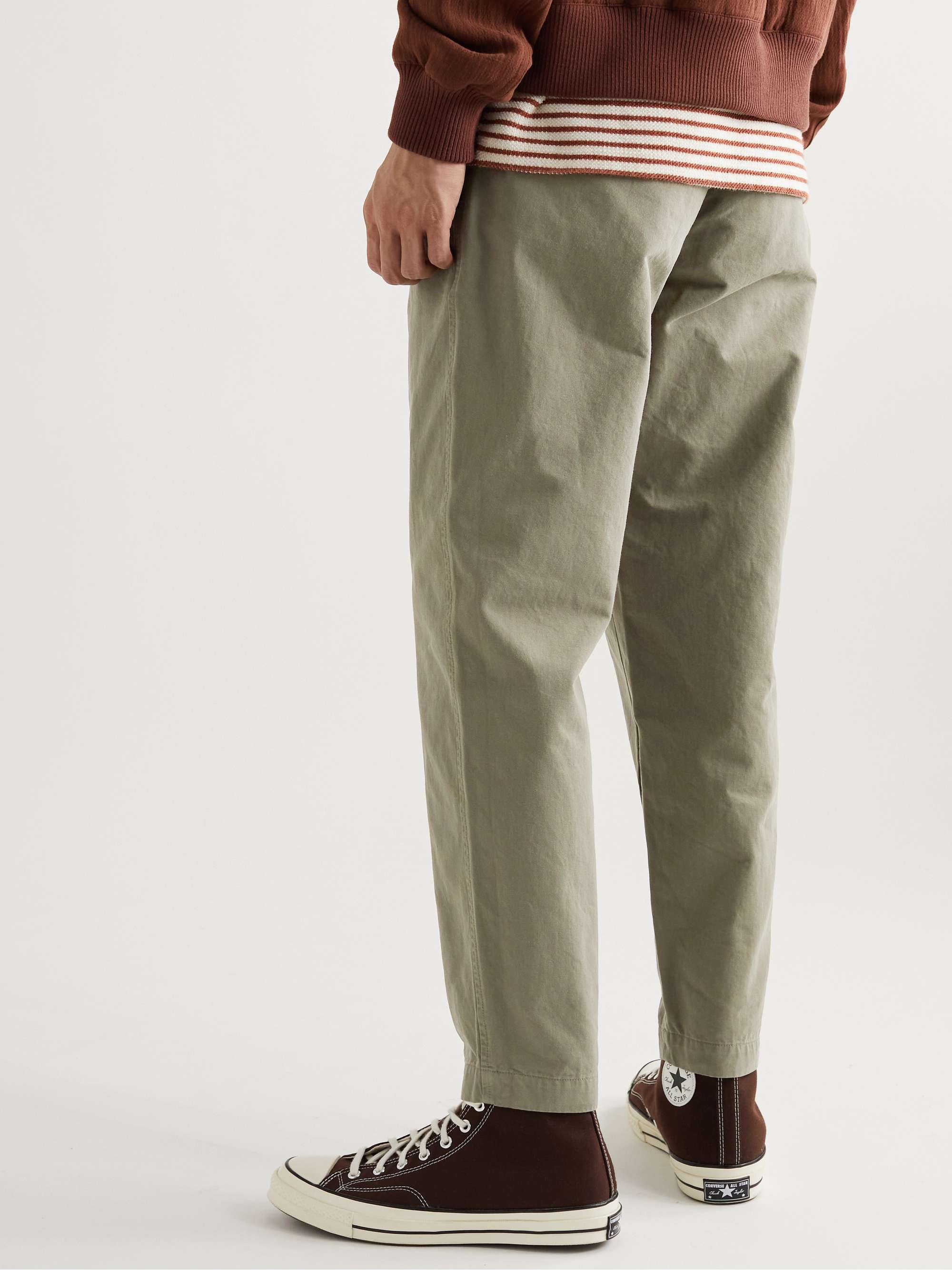 MR P. Tapered Cropped Garment-Dyed Organic Cotton-Twill Trousers