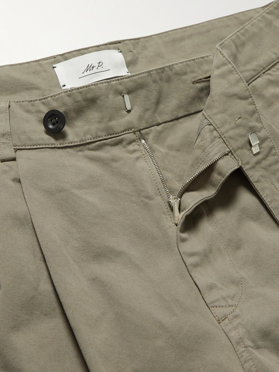 Shop Mr P Tapered Cropped Garment-dyed Organic Cotton-twill Trousers In Green