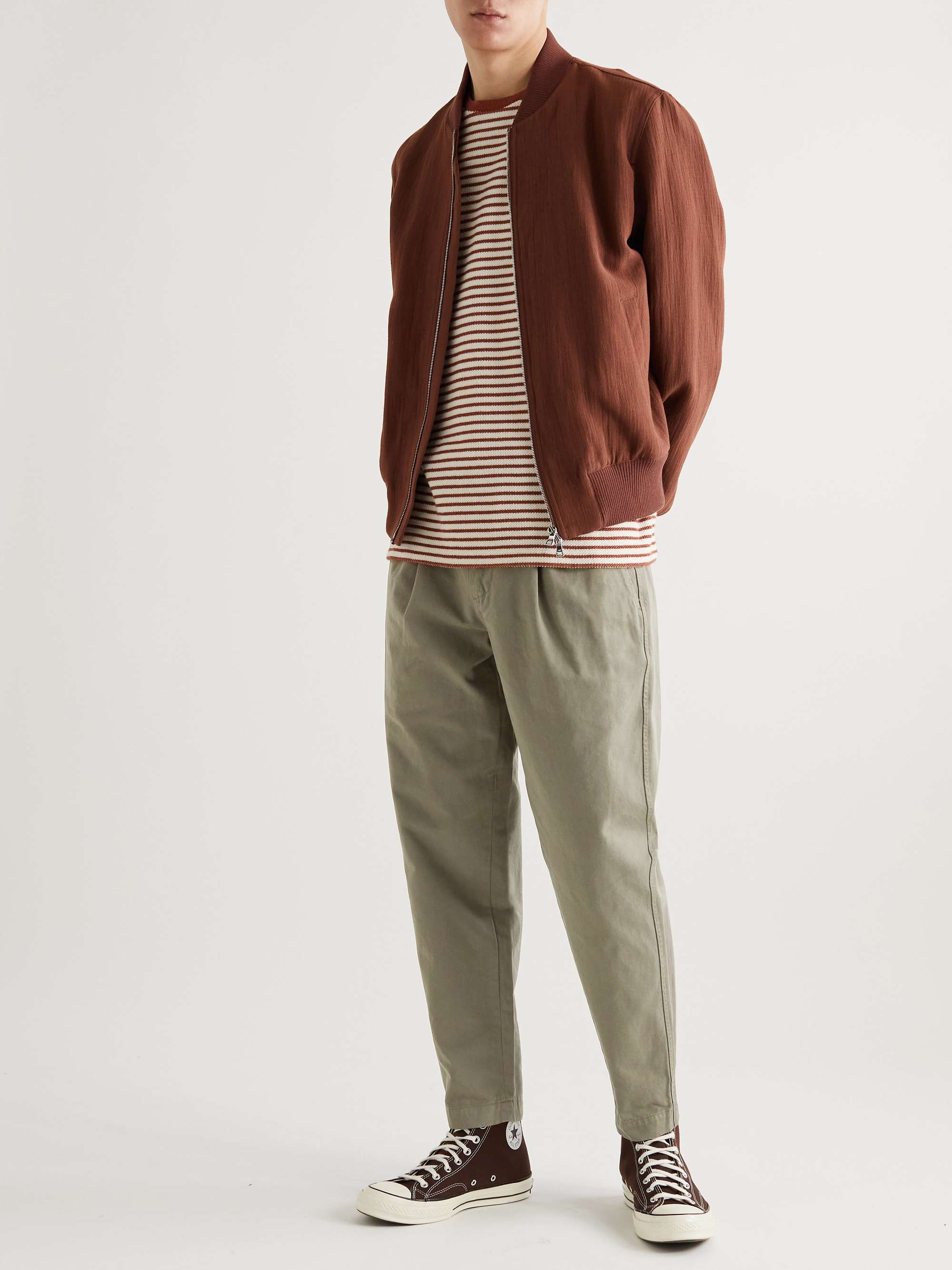 Tapered Cropped Garment-Dyed Organic Cotton-Twill Trousers