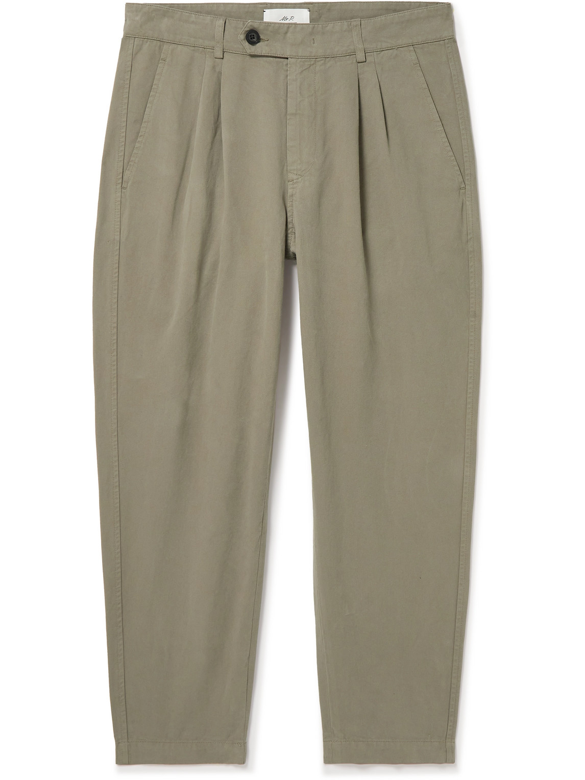 Mr P. Tapered Cropped Garment-dyed Organic Cotton-twill Trousers In Green