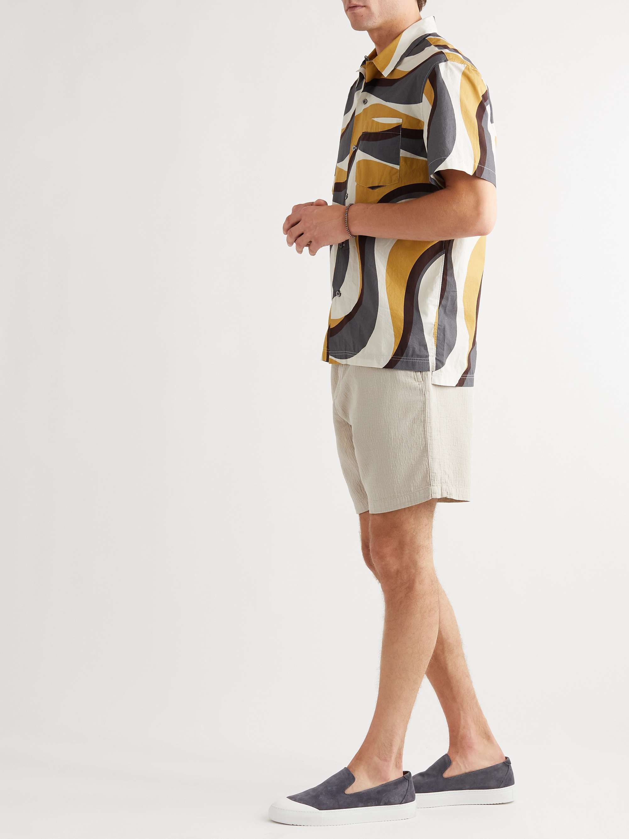 MR P. Straight-Leg Textured Cotton-Dobby Drawstring Shorts