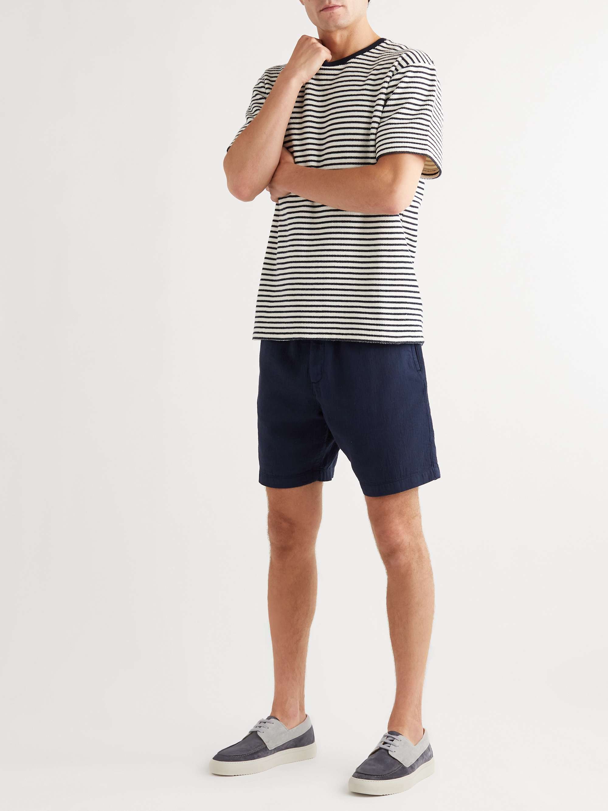 MR P. Straight-Leg Textured Cotton-Dobby Drawstring Shorts