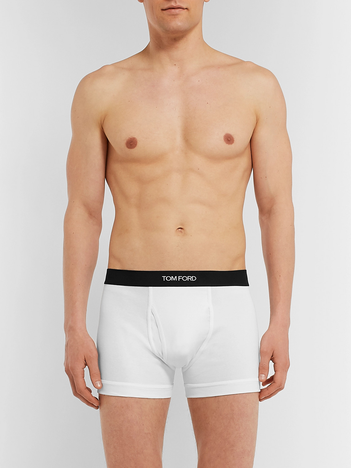 Tom Ford Logo Waistband Stretch-cotton Boxer Shorts In White