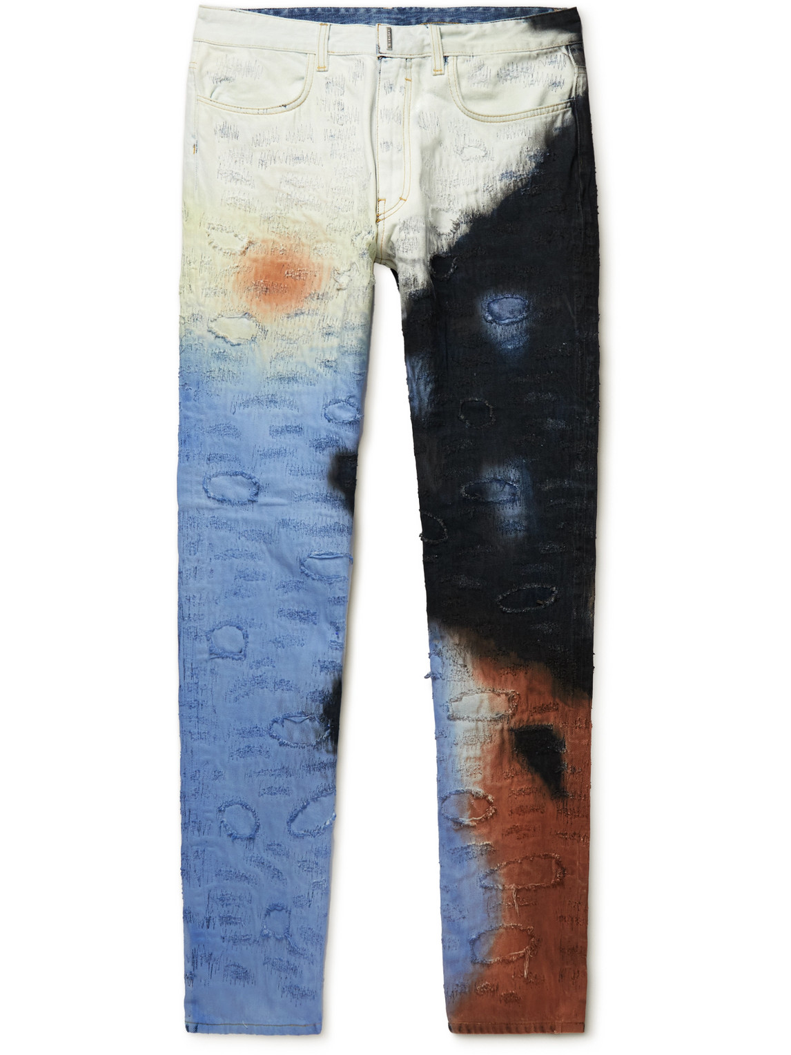 Slim-Fit Tapered Distressed Tie-Dyed Jeans