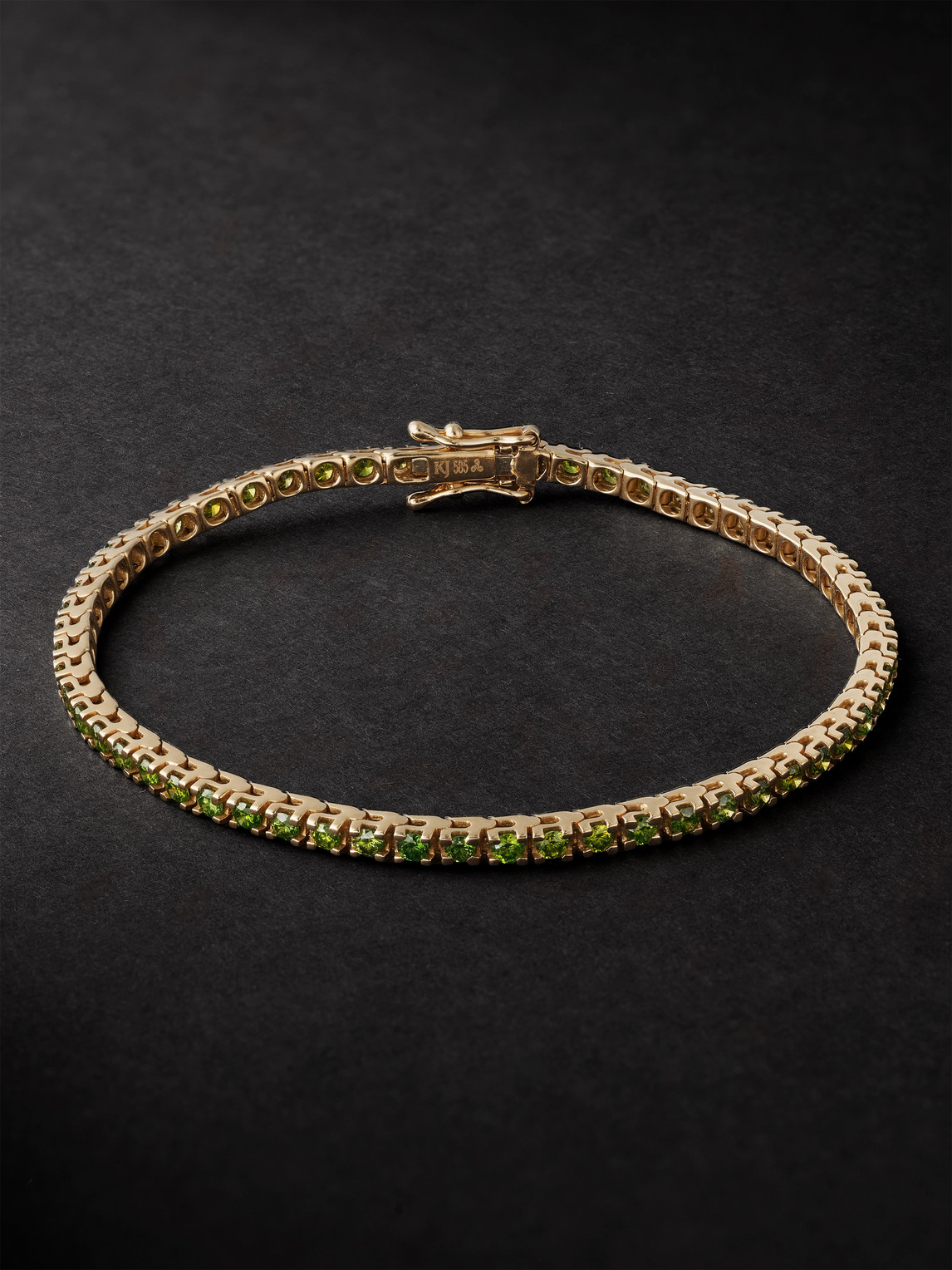 Kolours Jewelry Spectra Gold Diamond Tennis Bracelet In Green