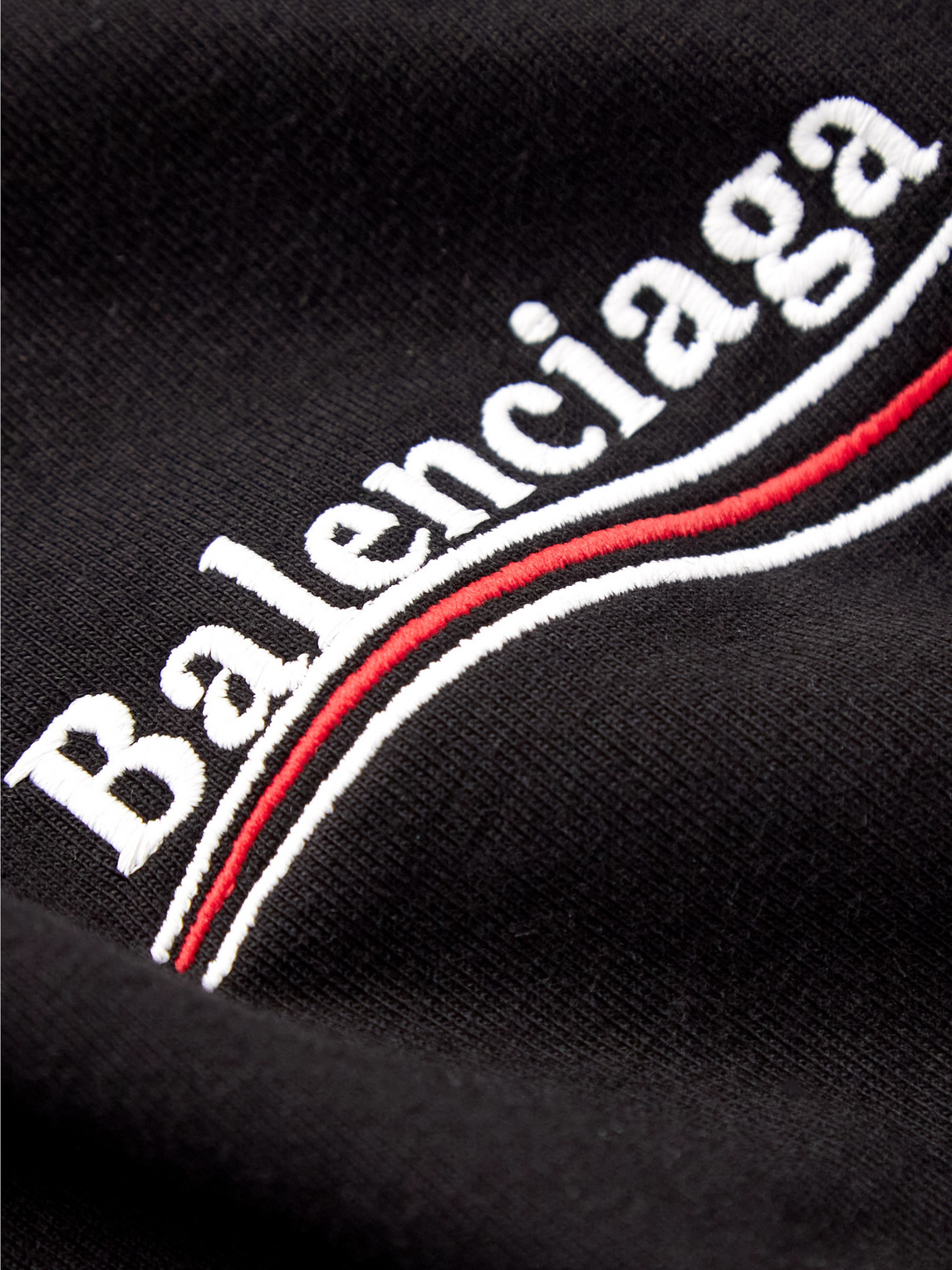 Shop Balenciaga Oversized Logo-embroidered Cotton-jersey T-shirt In Black