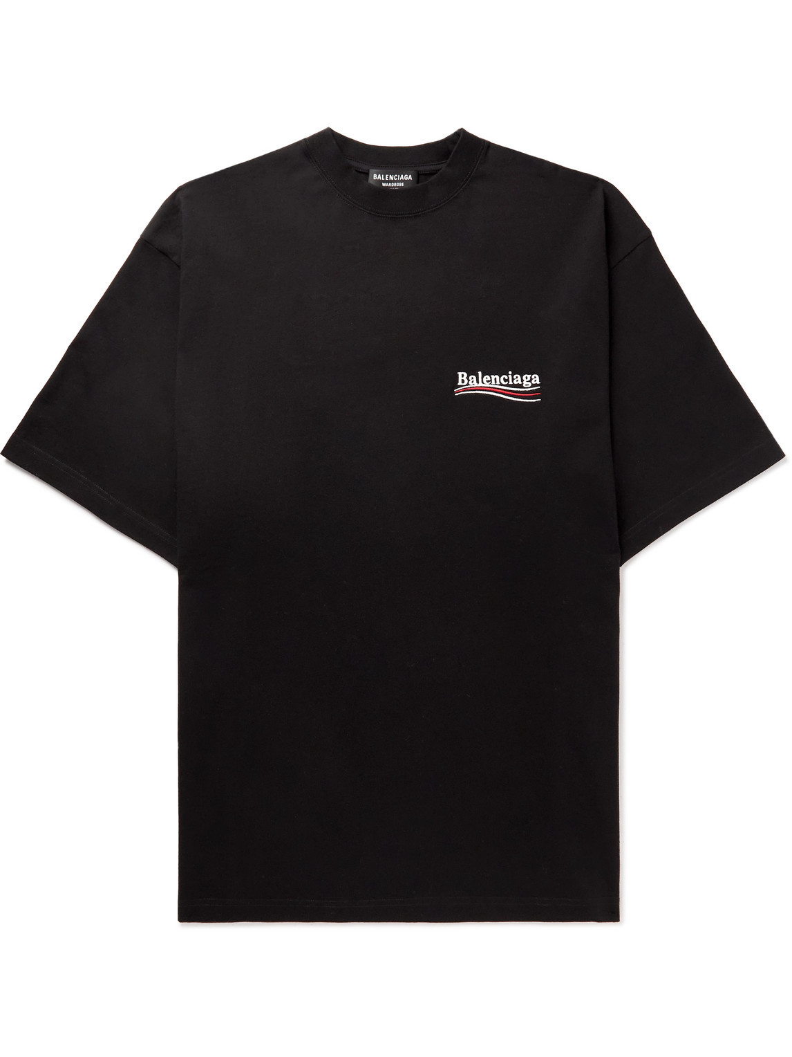 Shop Balenciaga Oversized Logo-embroidered Cotton-jersey T-shirt In Black