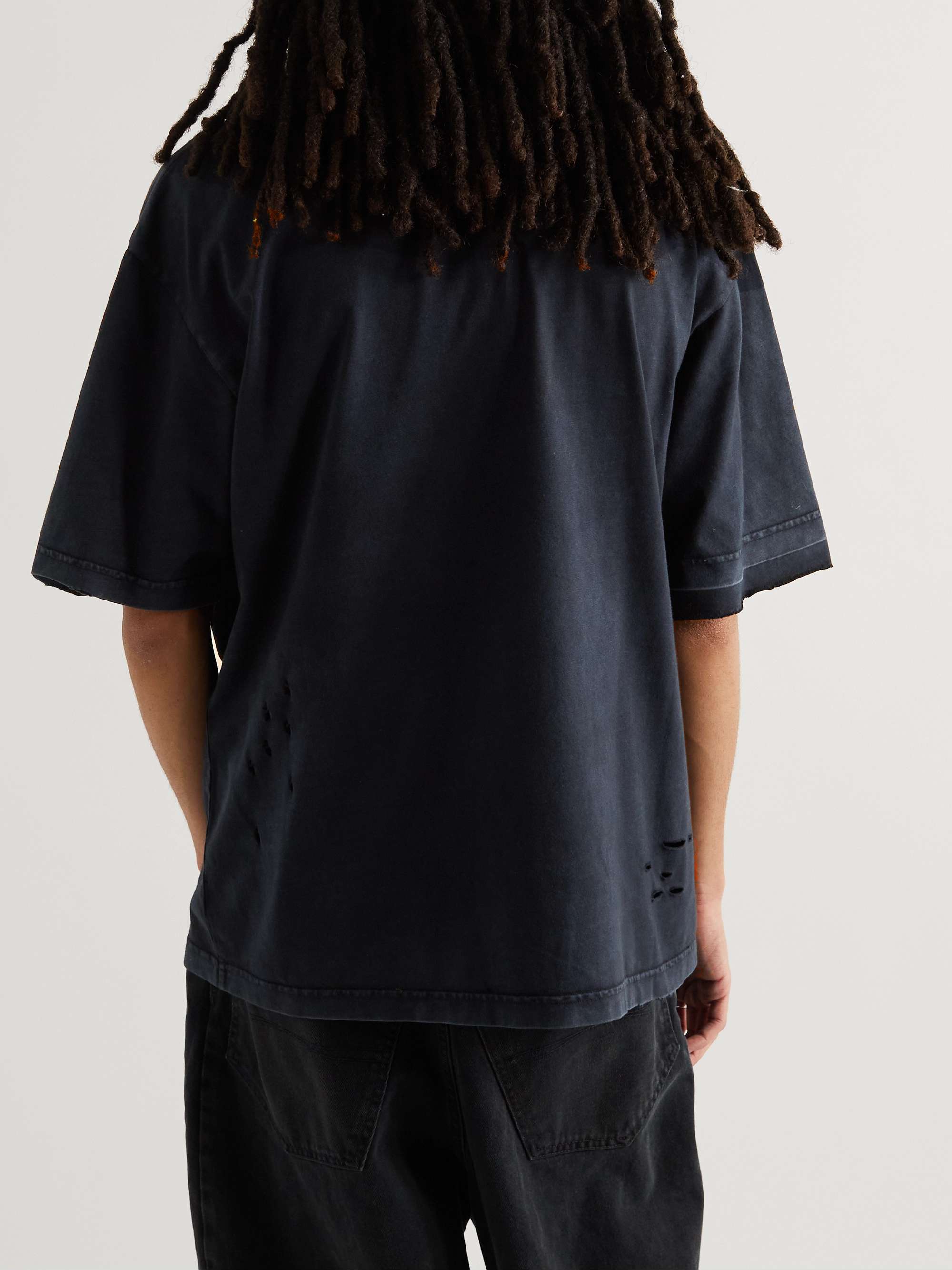 BALENCIAGA Distressed Logo-Print Washed Cotton-Jersey T-Shirt