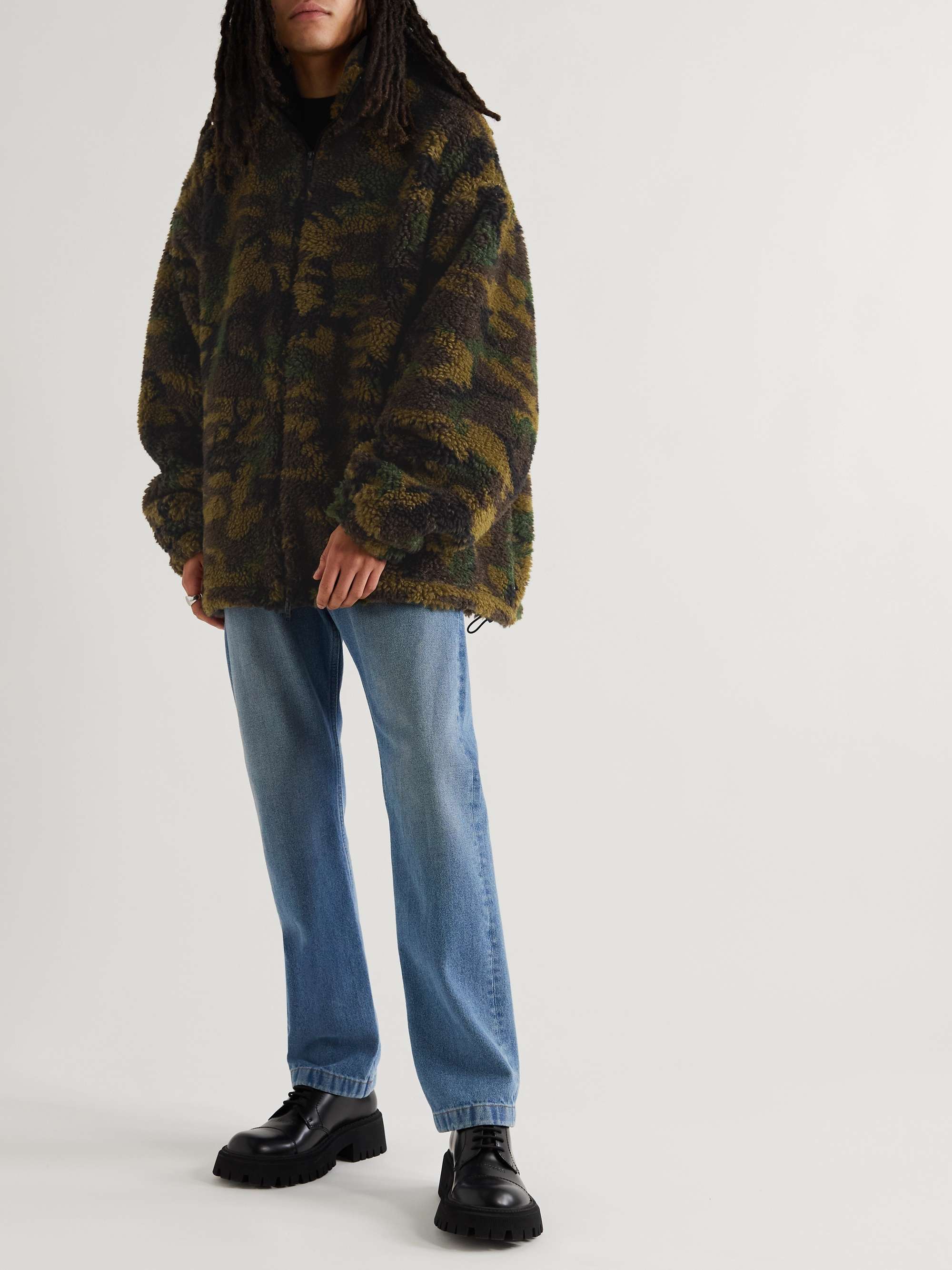 Oversized Padded Camouflage-Print Fleece Jacket