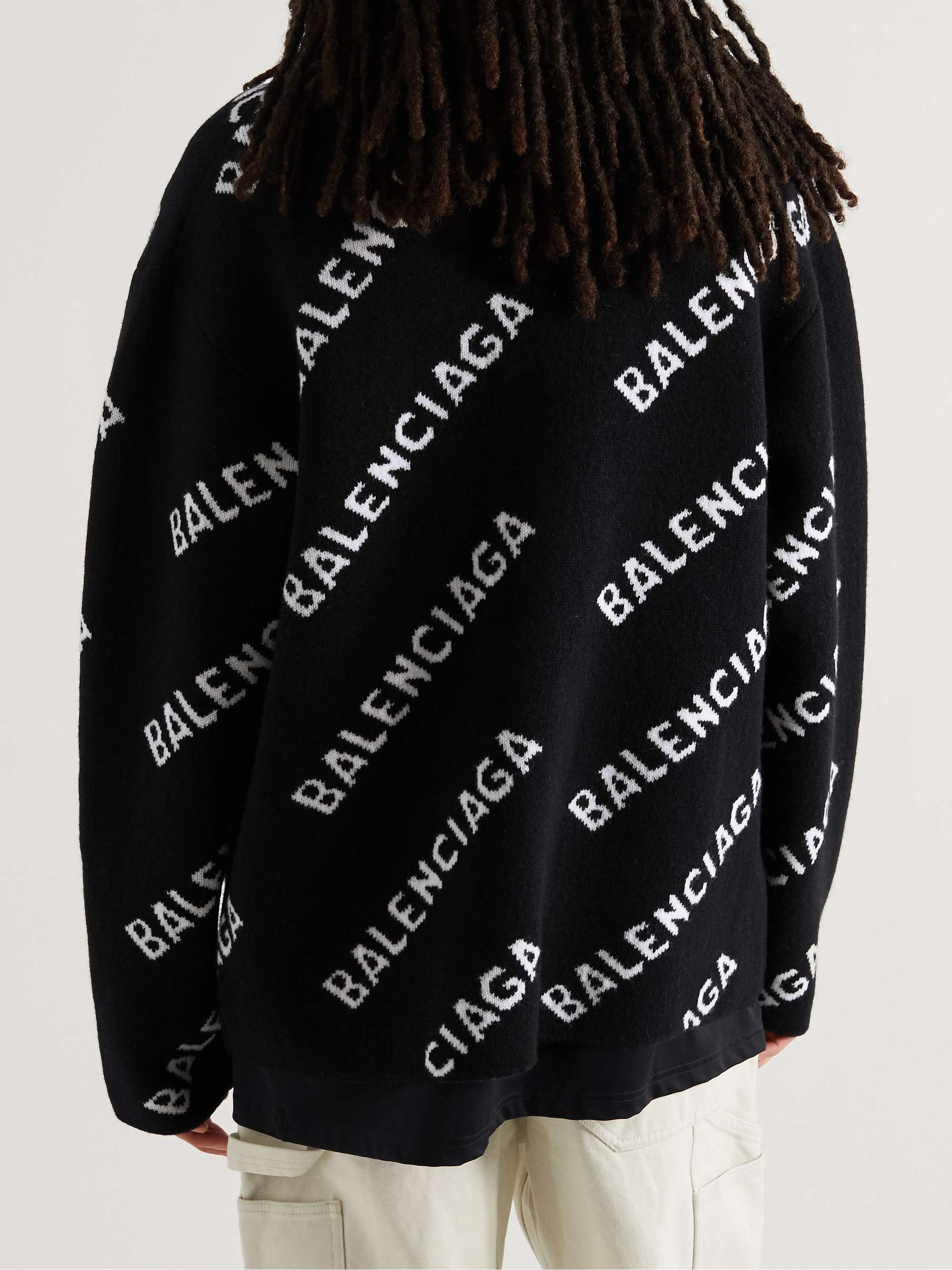 BALENCIAGA Logo-Intarsia Wool-Blend Cardigan