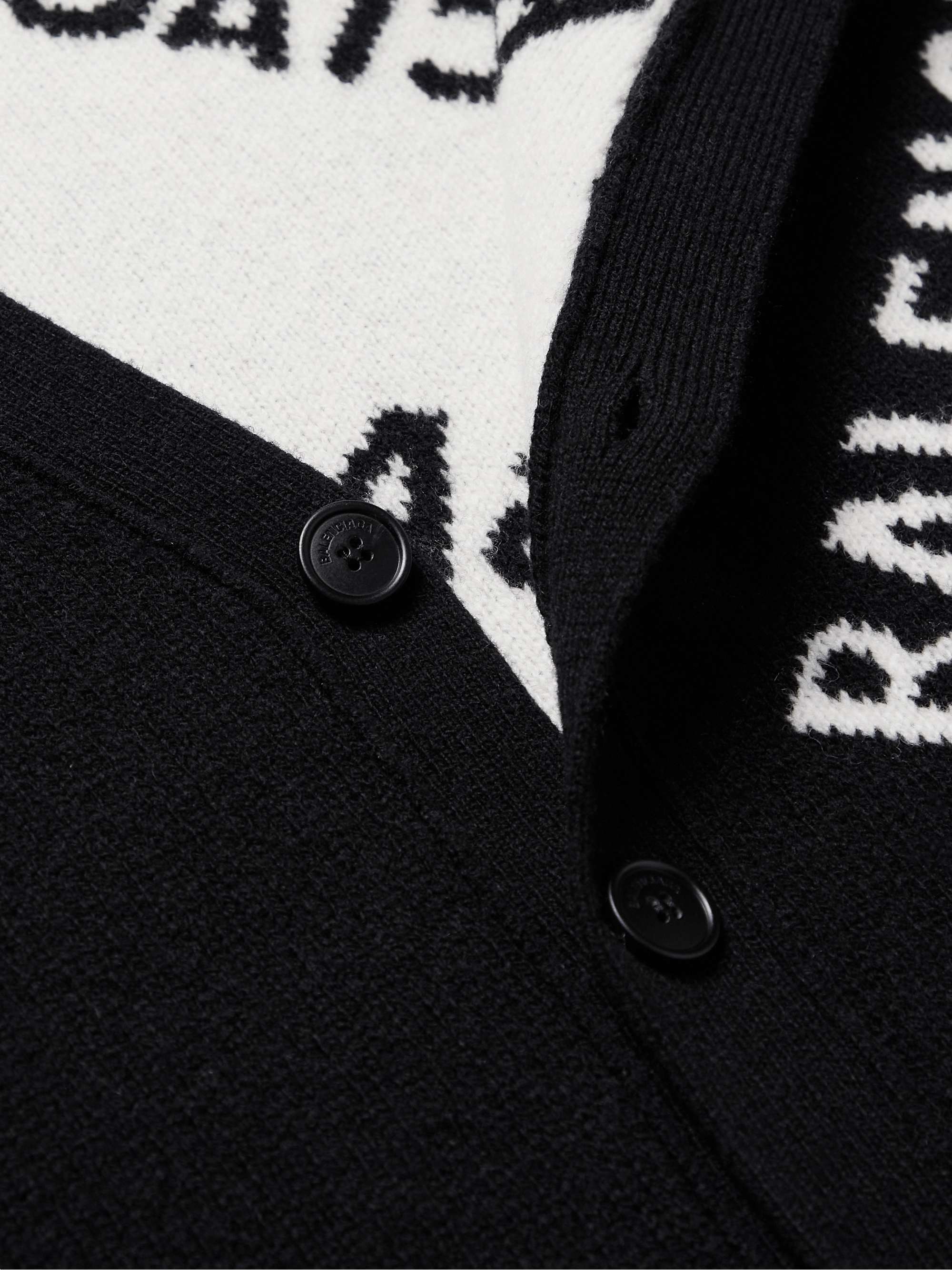 BALENCIAGA Logo-Intarsia Wool-Blend Cardigan