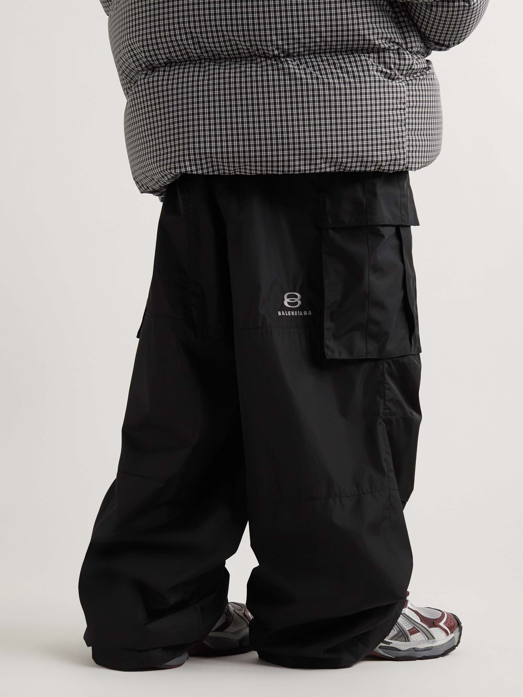 BALENCIAGA Wide-Leg Logo-Embroidered Shell Cargo Trousers