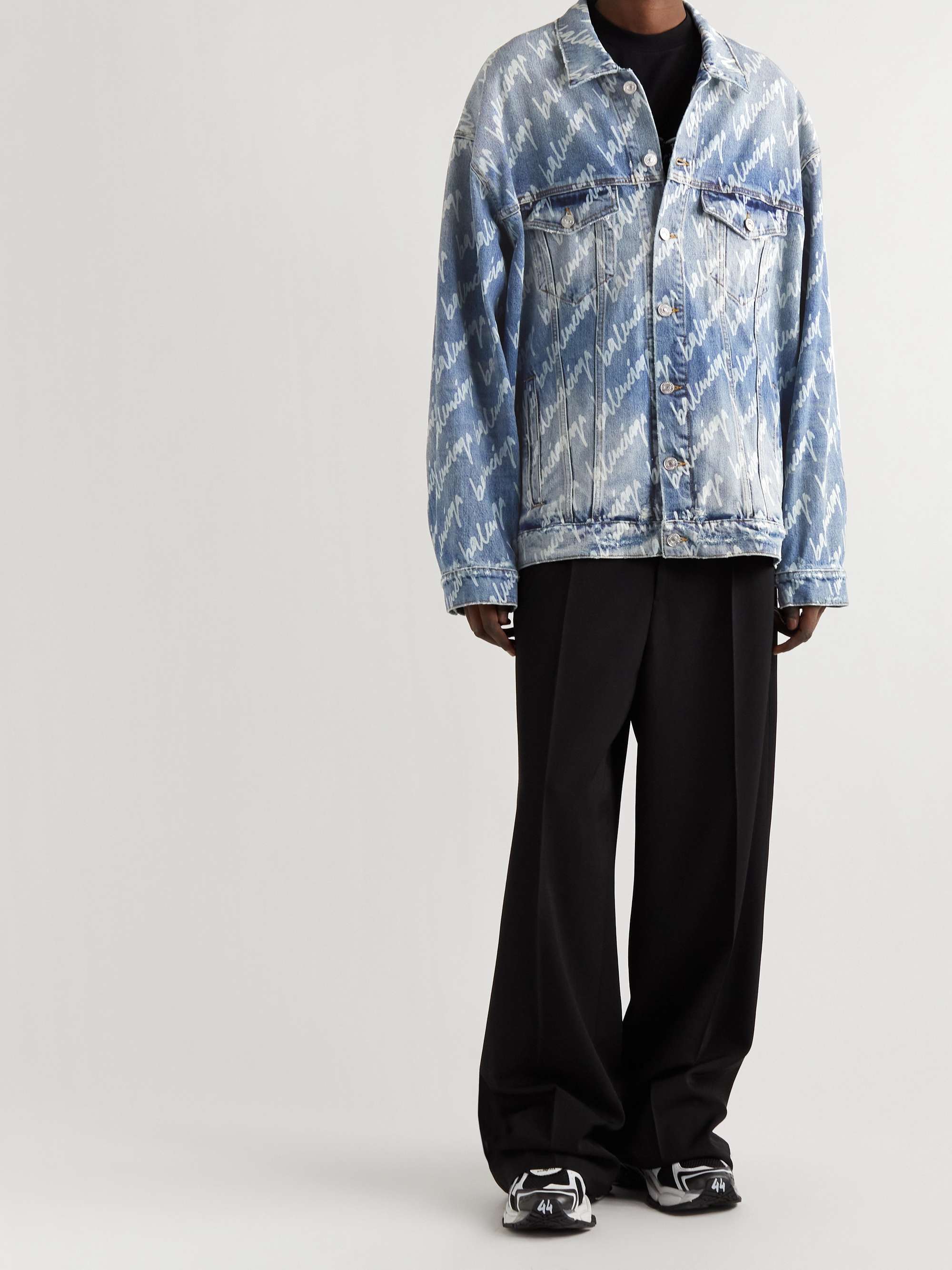 BALENCIAGA Oversized printed distressed denim jacket  NETAPORTER