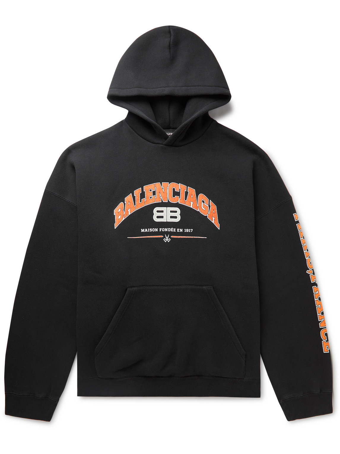 Balenciaga Logo-Print Cotton-Blend Jersey Hoodie Men Black