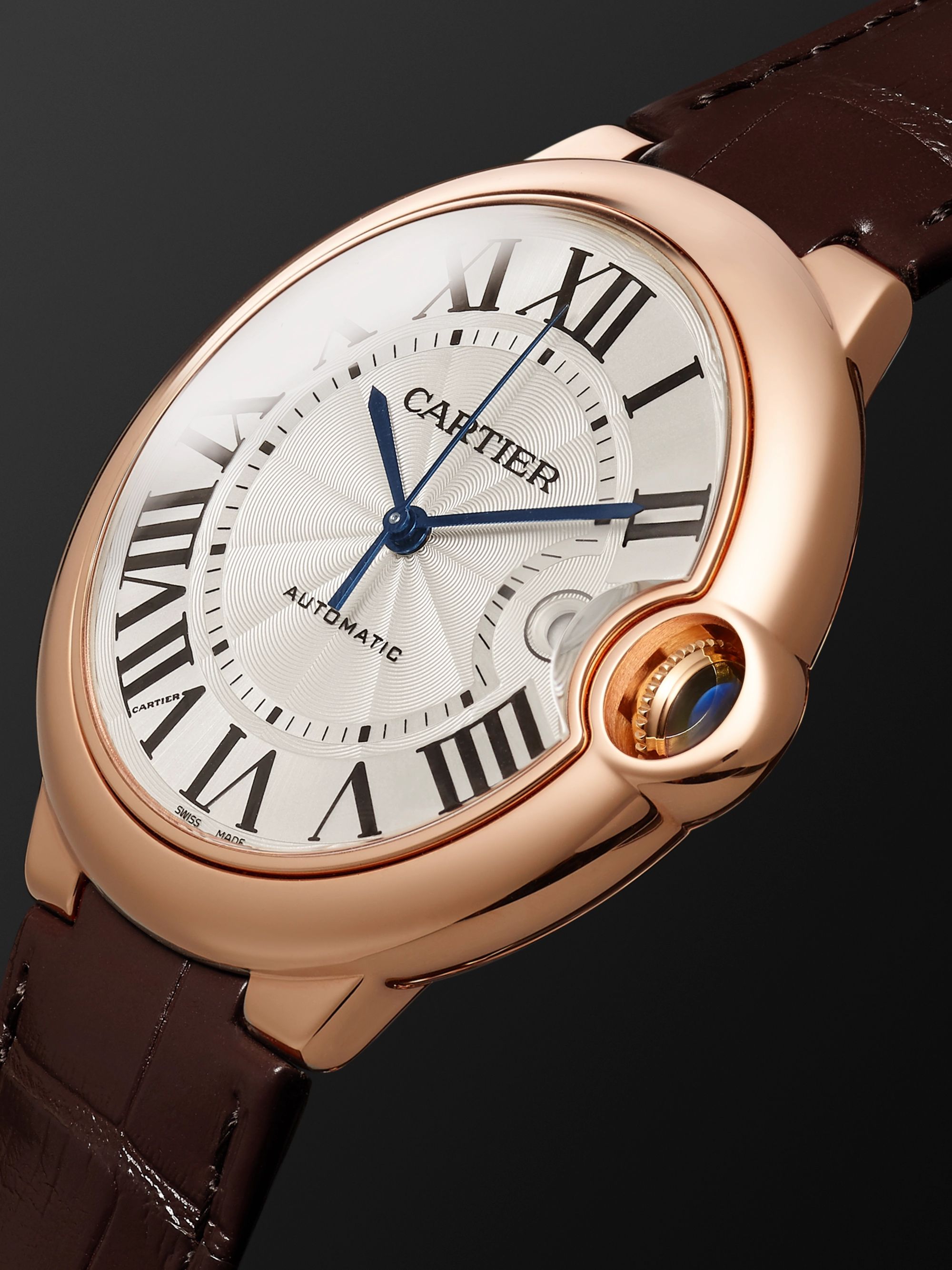 CARTIER Ballon Bleu de Cartier Automatic 42mm 18-Karat Pink Gold and Alligator Watch, Ref. No. CRWGBB0017