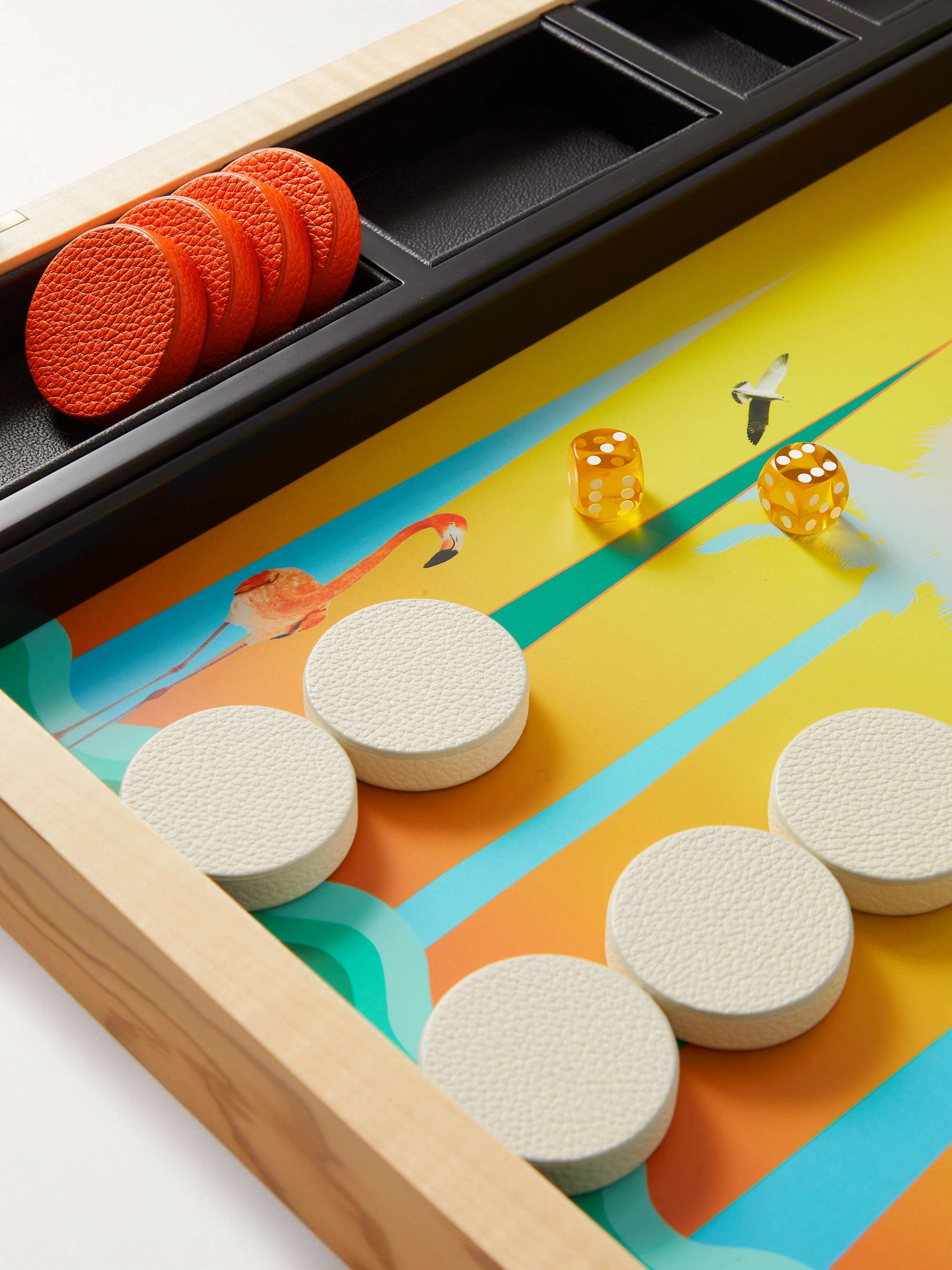 ALEXANDRA LLEWELLYN Sunrise Olive Wood and Leather Backgammon Set