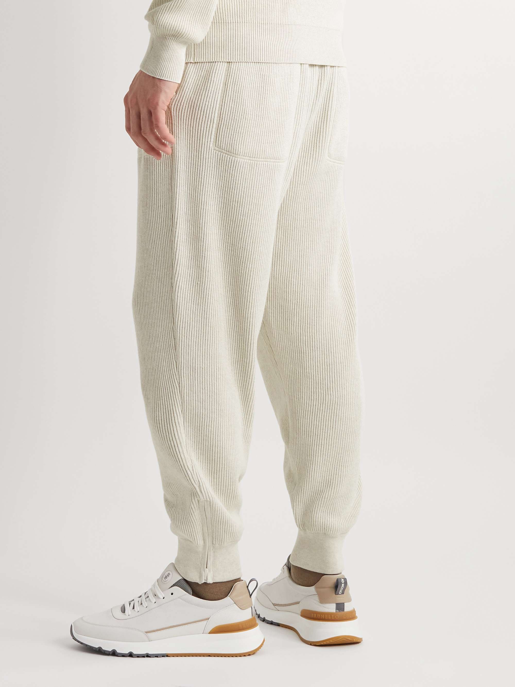 BRUNELLO CUCINELLI Tapered Ribbed Cotton Sweatpants