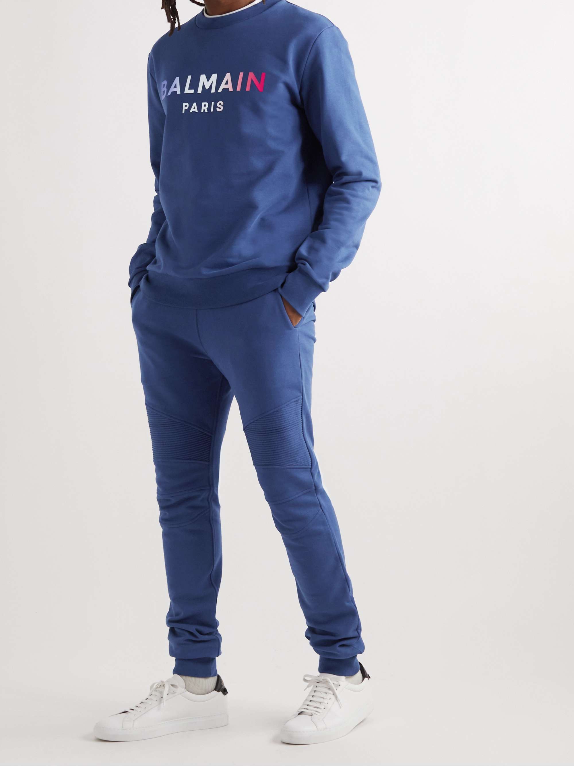 BALMAIN Tapered Logo-Appliquéd Panelled Cotton-Jersey Sweatpants