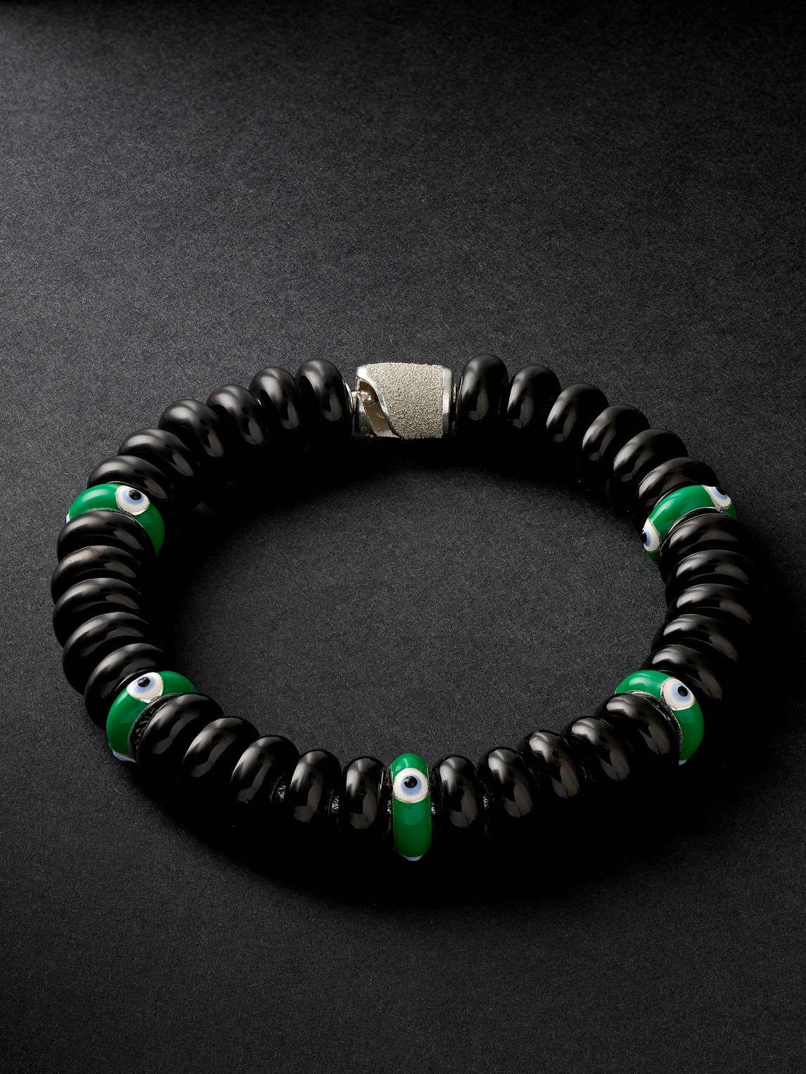 Lauren Rubinski Silver And Enamel Beaded Bracelet In Black