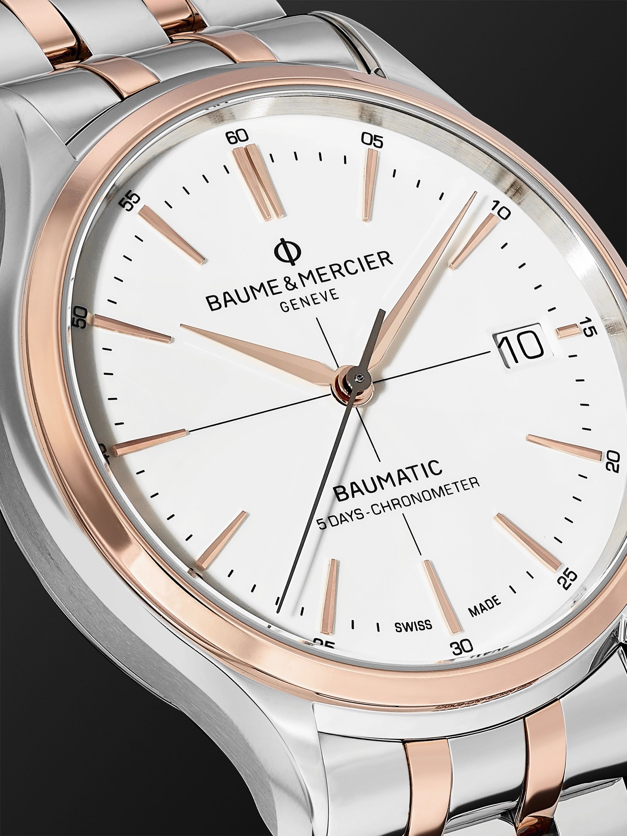 BAUME & MERCIER Clifton Baumatic Automatic Chronometer 40mm Stainless Steel and 18-Karat Rose Gold-Capped Watch, Ref. No. M0A10458