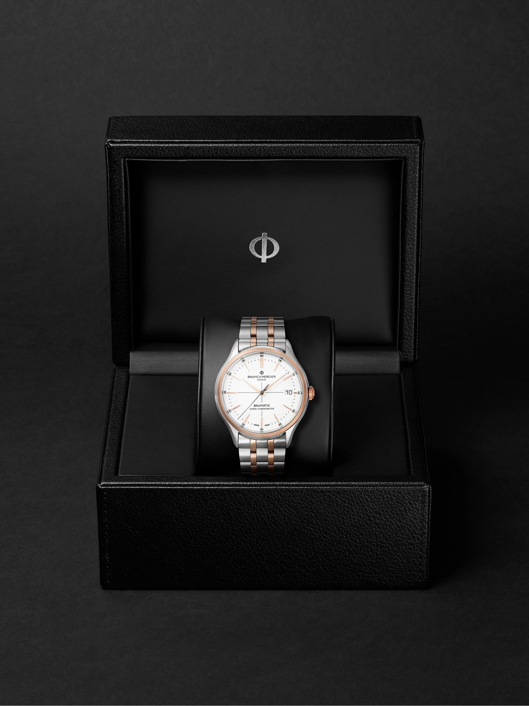 BAUME & MERCIER Clifton Baumatic Automatic Chronometer 40mm Stainless Steel and 18-Karat Rose Gold-Capped Watch, Ref. No. M0A10458