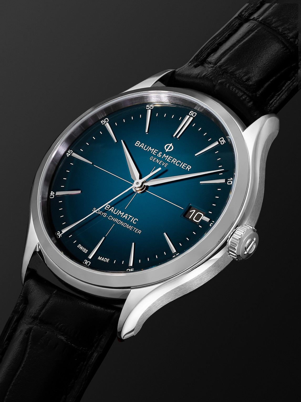  Baume & Mercier - Clifton Baumatic Automatic Chronometer 40mm Stainless Steel And Alligator Watch, Ref. No. M0a10467 - Men - Blue 